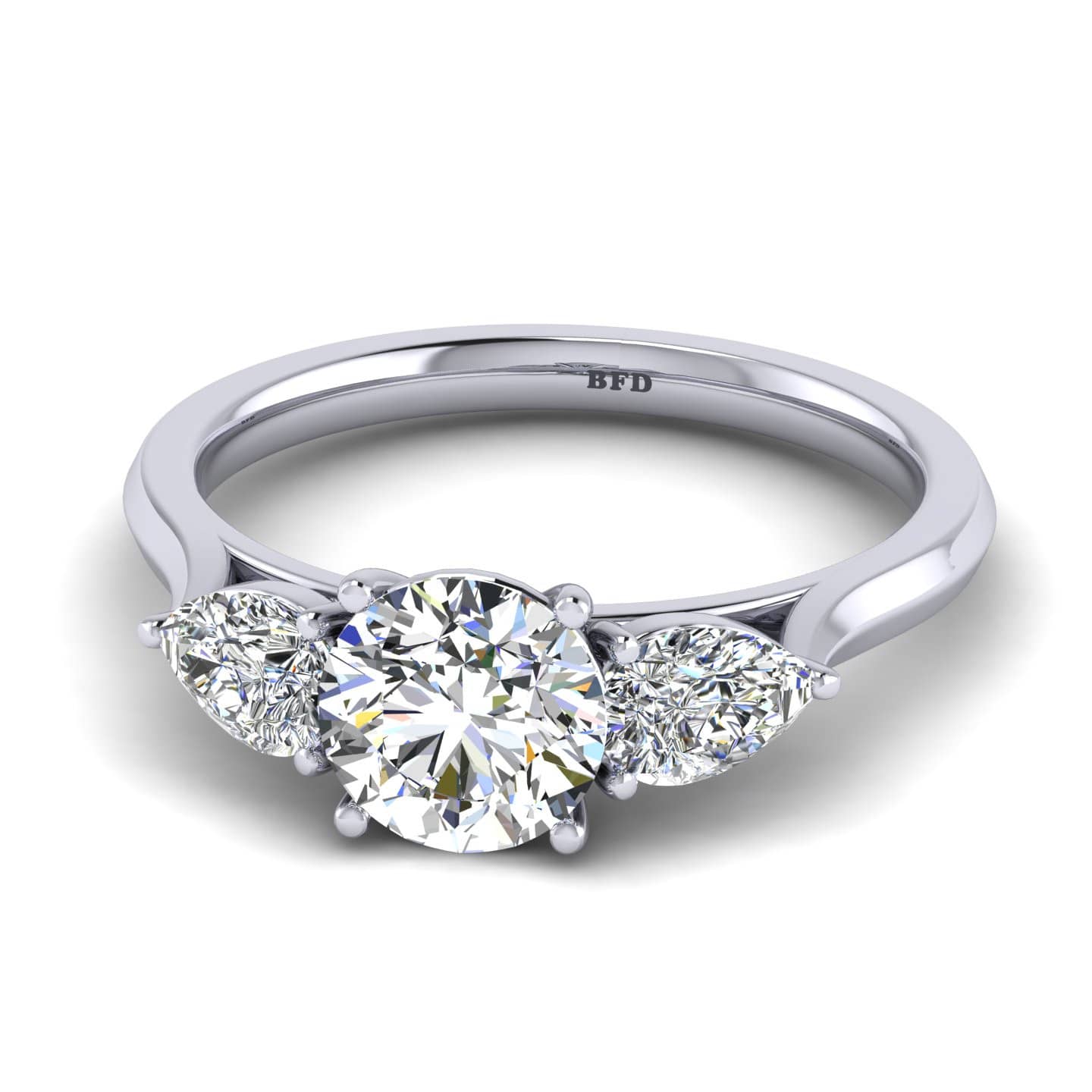 Round With Pear Diamond Three Stone Engagement Ring