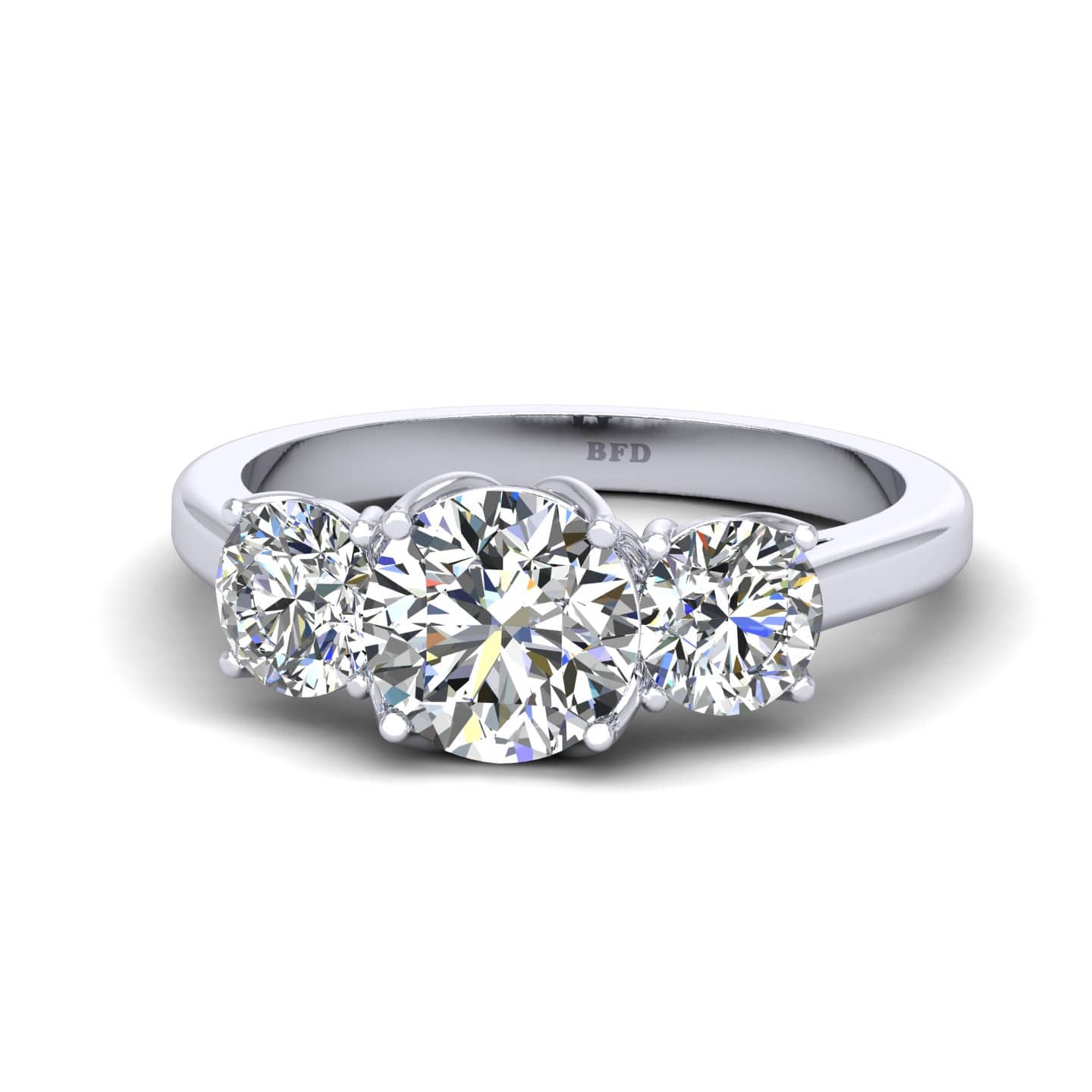 Round Diamond Designer Three Stone Engagement Ring