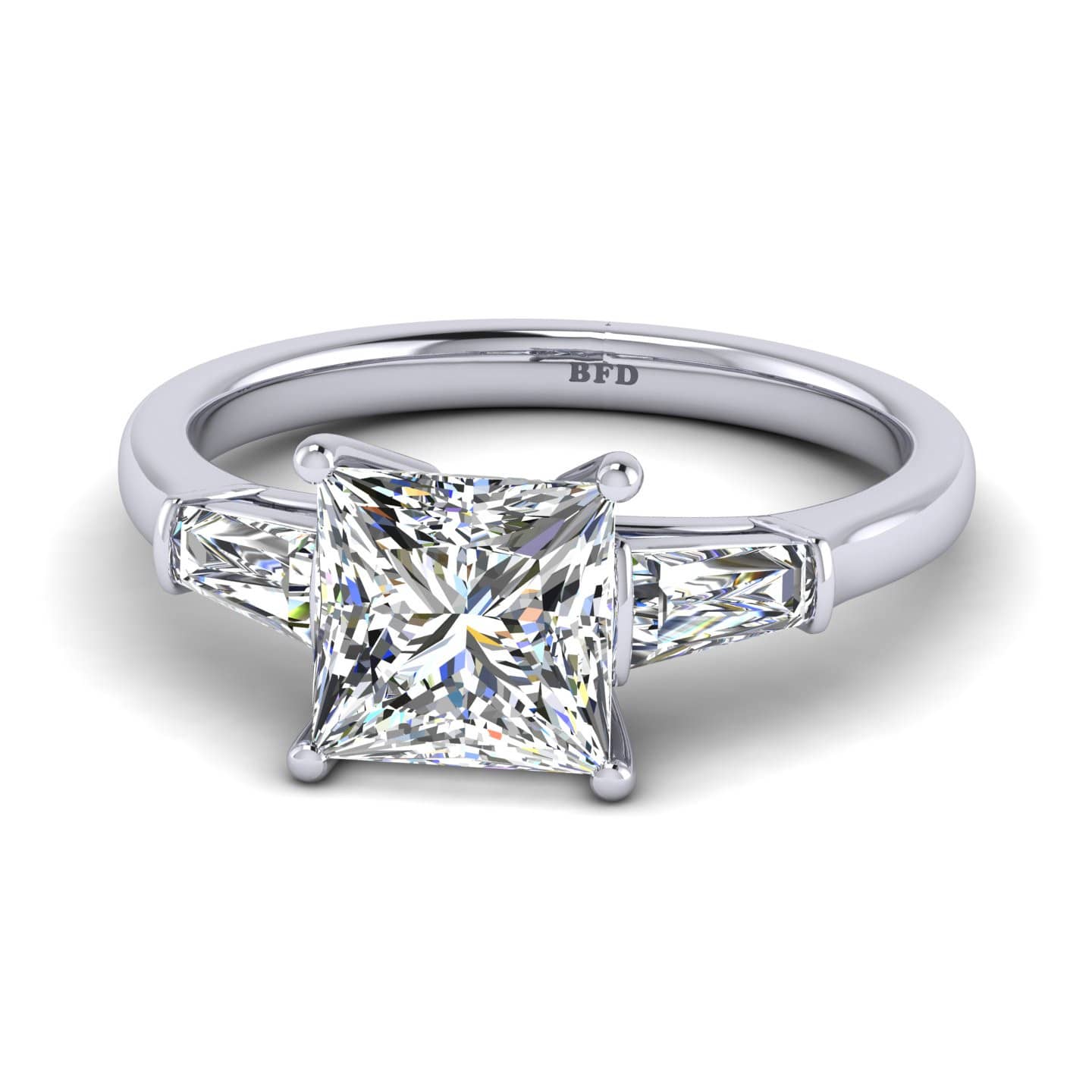 Tapper Baguette Three Stone Diamond Engagement Ring