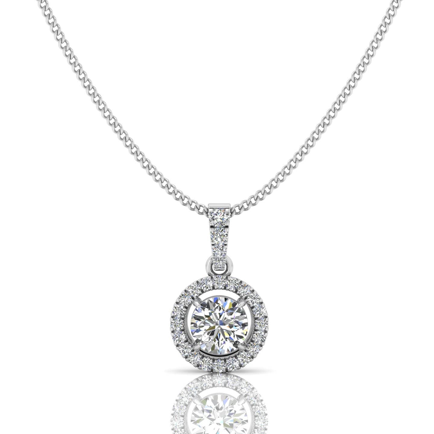0.75 Ct Round Diamond Claw Set Halo Pendant, Hallmarked 18k Gold