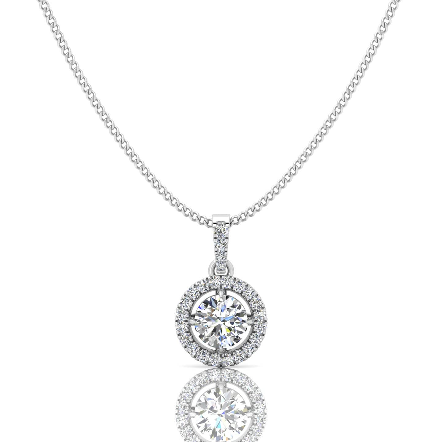 1.38 Carat Natural Round Diamond Women's Halo Pendant, 18k Gold