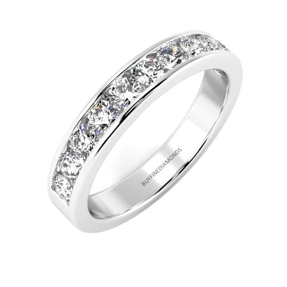 F/VS 1.00Ct Round Natural Diamond Channel Set Half Eternity Ring In Platinum