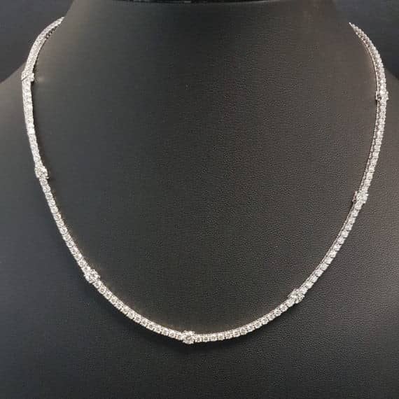 TOP QUALITY D/VS 7.25CT CLAW SET NATURAL DIAMOND TENNIS NECKLACE IN 18K WHITE GOLD - 21 GRAMS