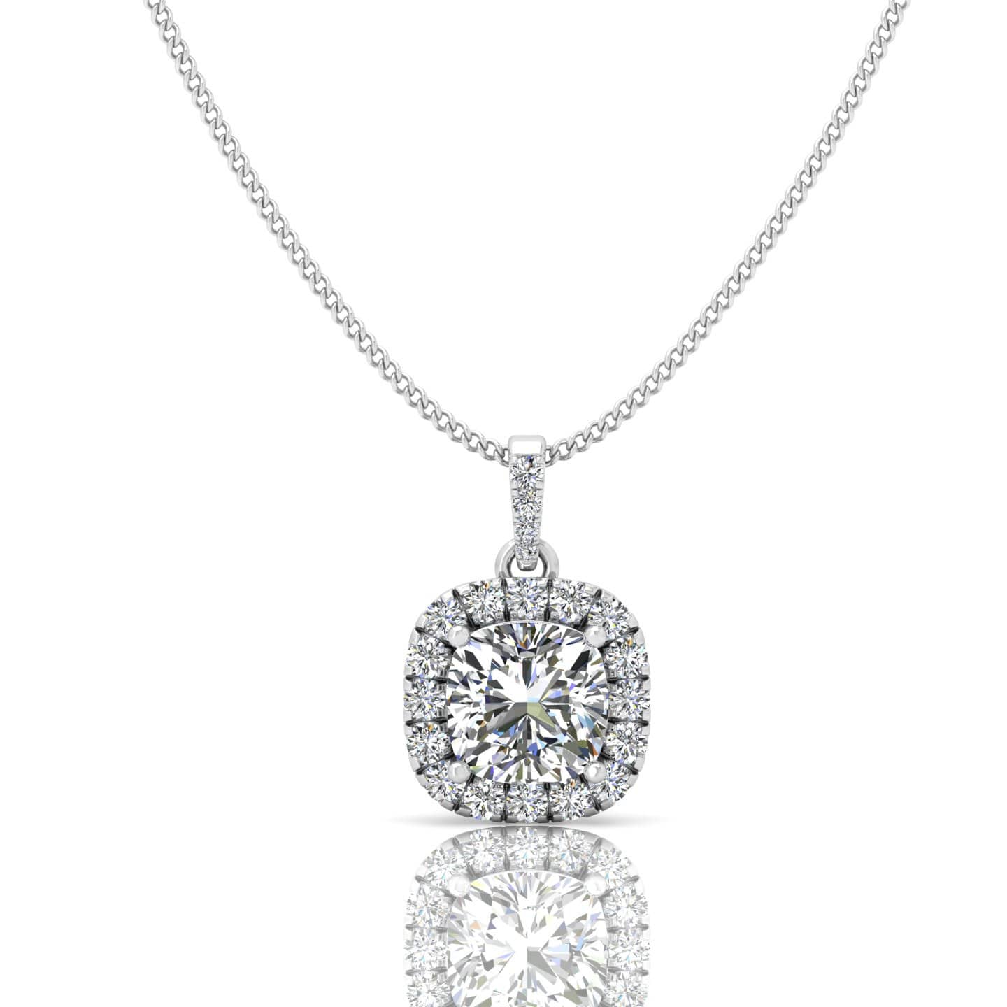 1.38 Carat Natural Cushion And Diamond Halo Pendant, 18k Gold