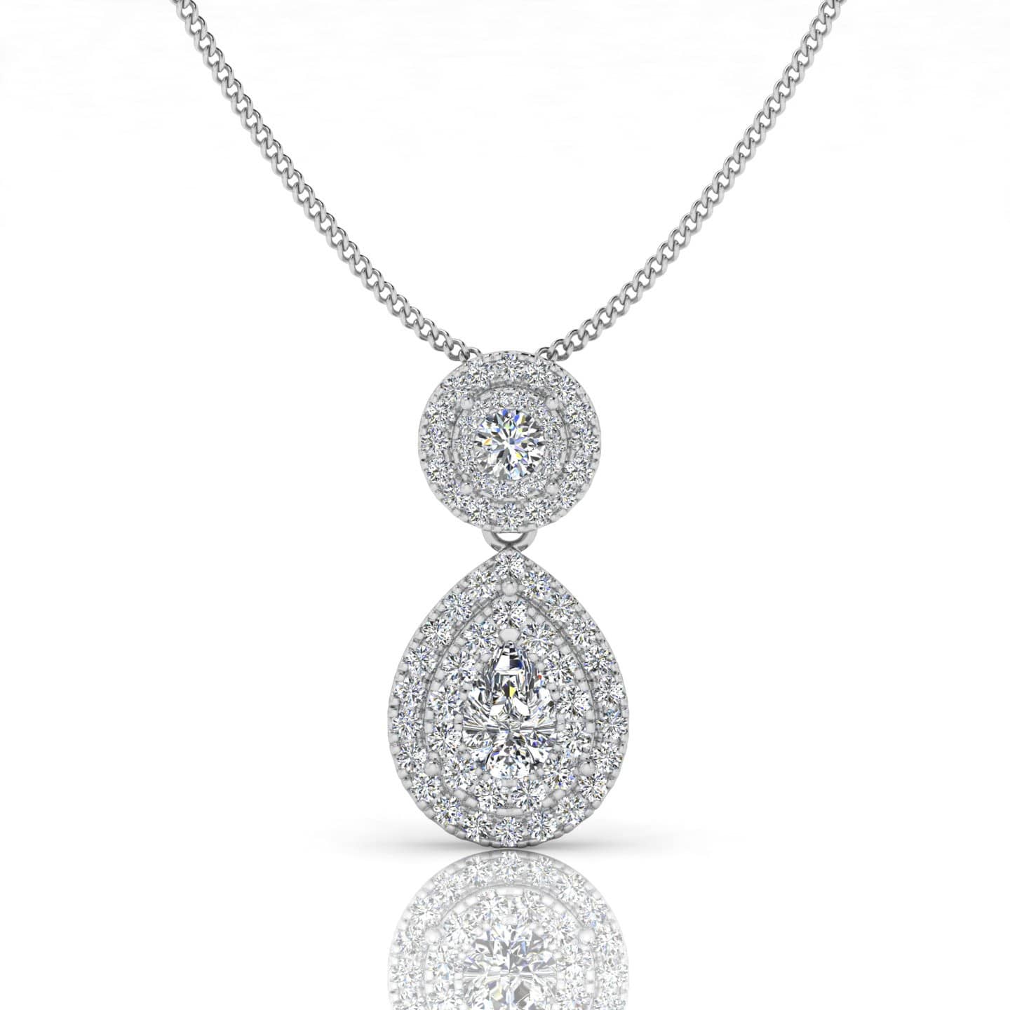 1.00 Carat Pear shape & Round Diamond Drop Pendant For Her Hallmarked In 18k White Gold
