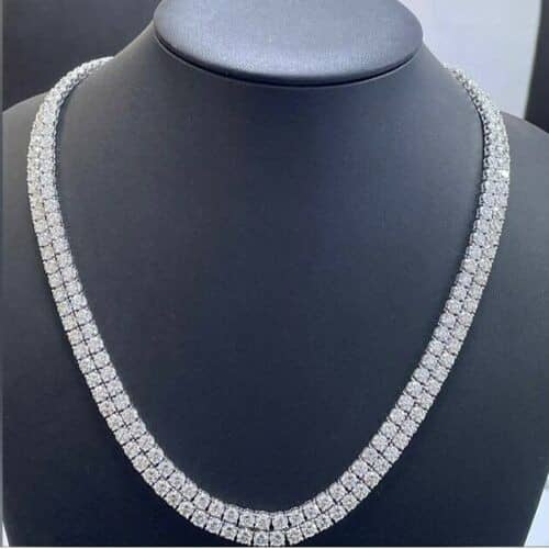 STRAIGHT LINE F/VS 27.00CT ROUND DIAMOND TENNIS NECKLACE IN HALLMARKED 18K WHITE GOLD 38 GRAMS