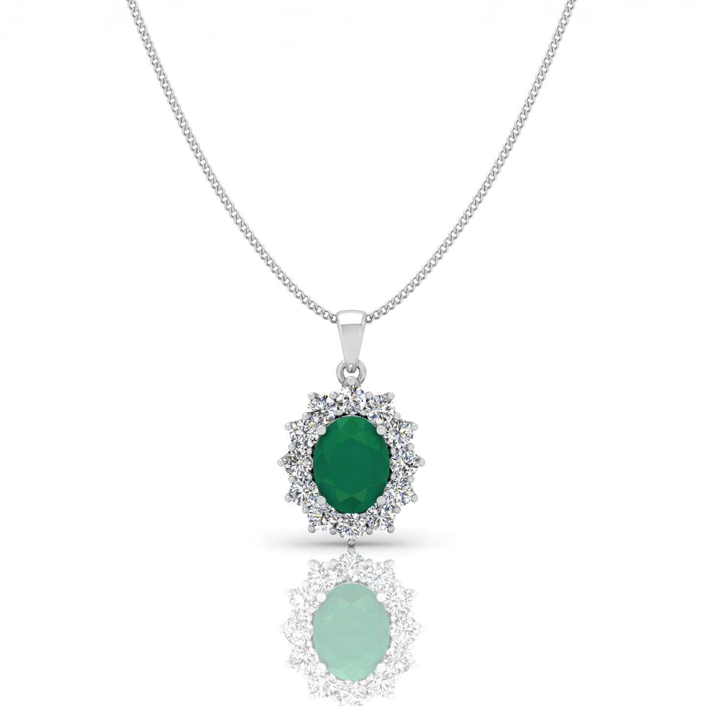 Best Offer..! 1.00 Ct Oval Emerald and Diamond Halo Pendant, Hallmarked 18k Gold