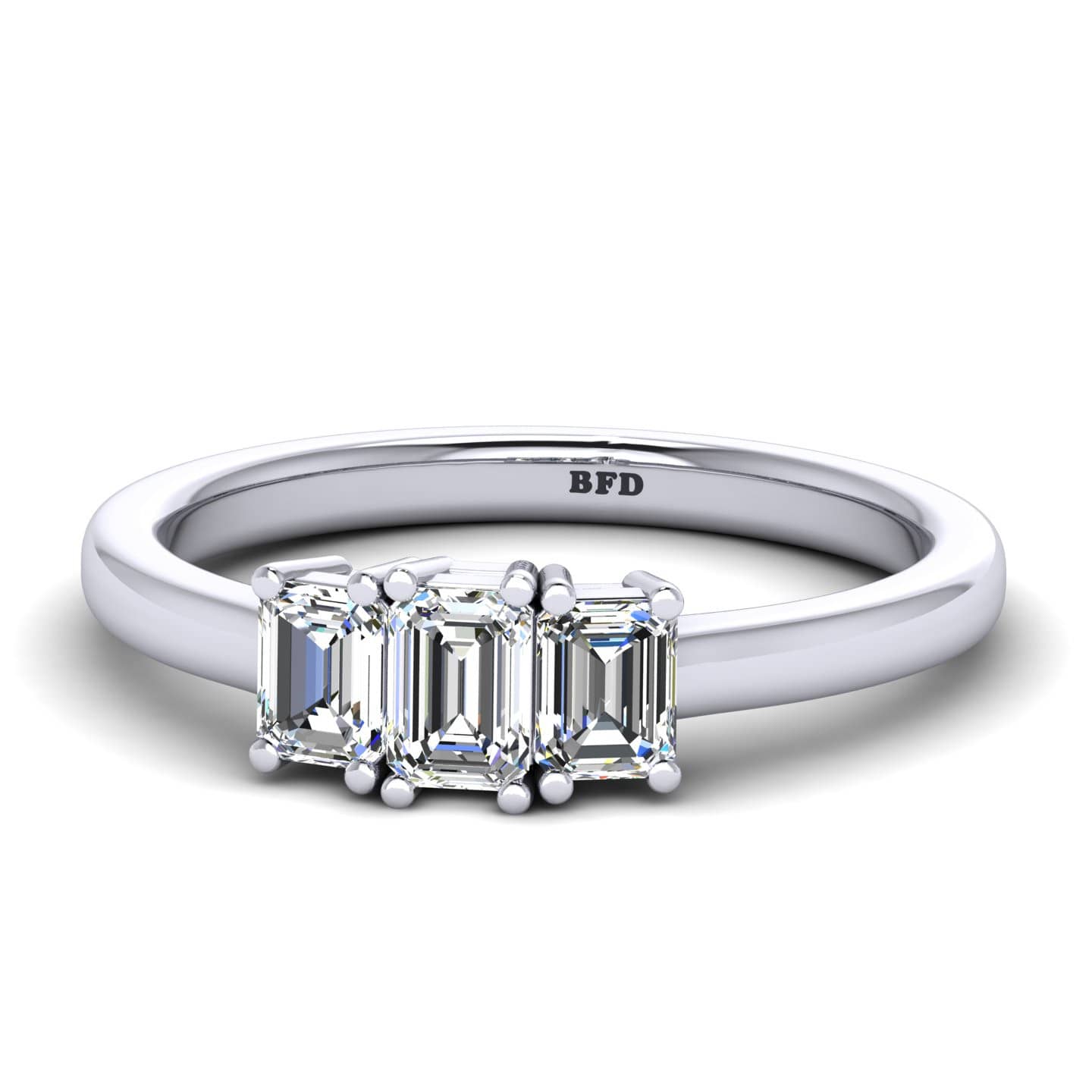 Classic Emerald Three Stone Diamond Engagement Ring