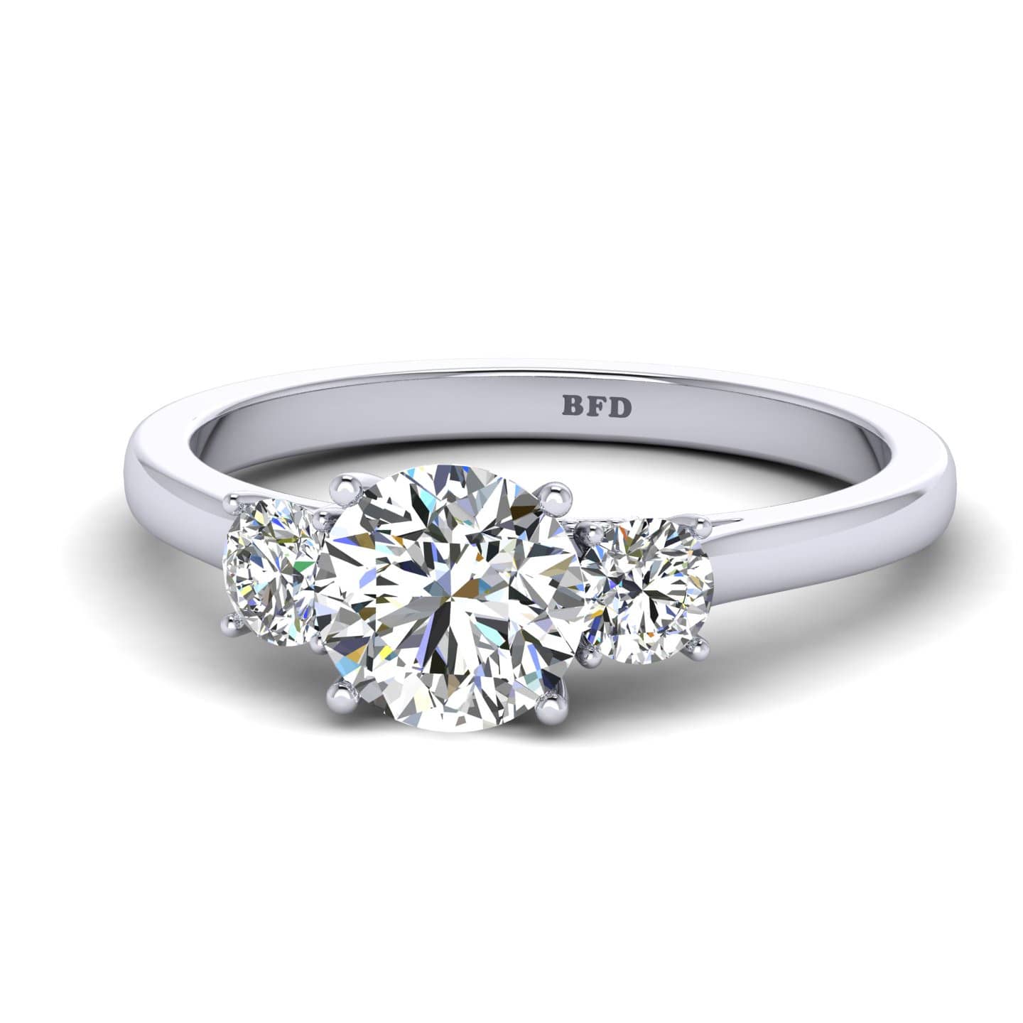 Round Diamond Hidden Accents Three Stone Engagement Ring