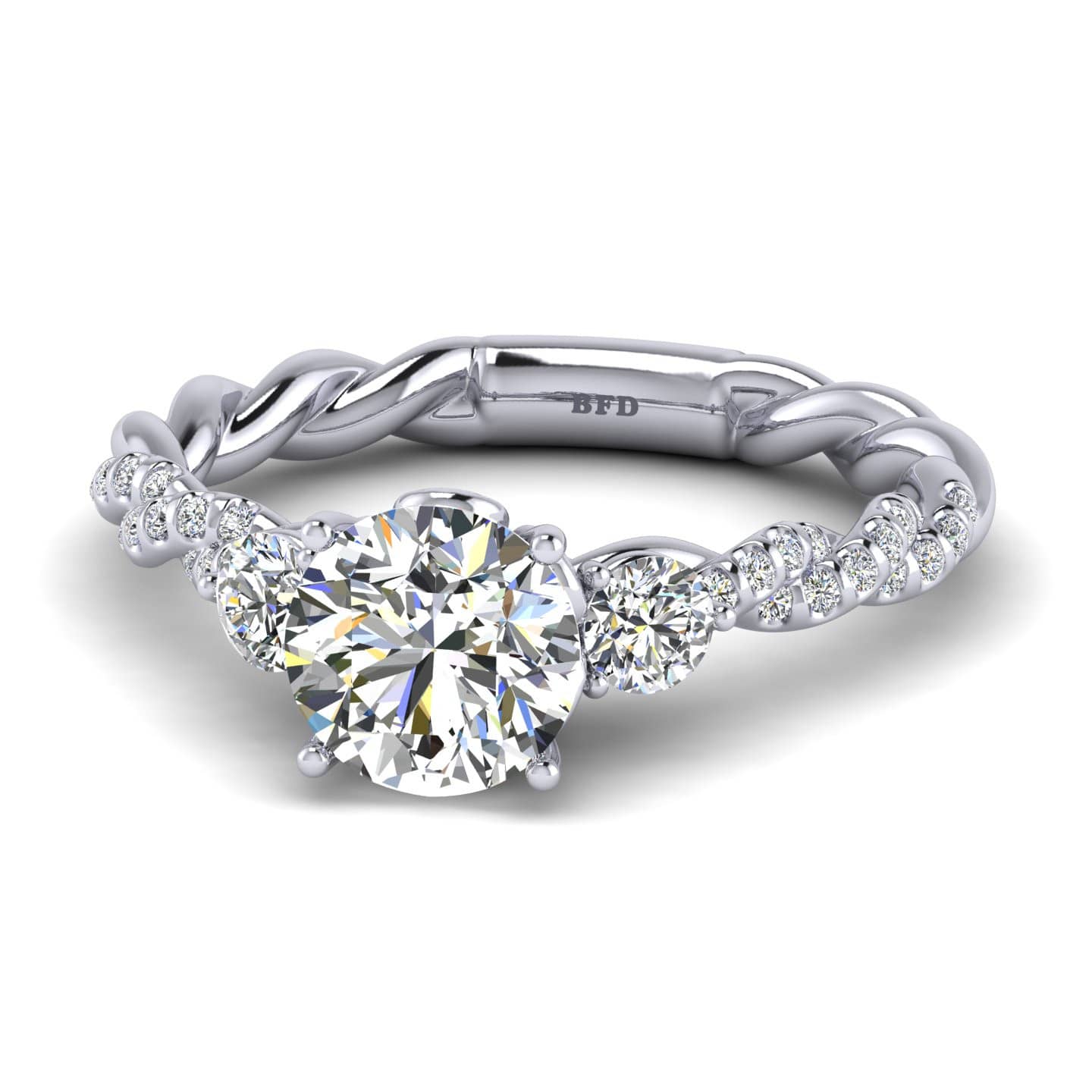 Round Diamond Twisted Shank Three Stone Engagement Ring