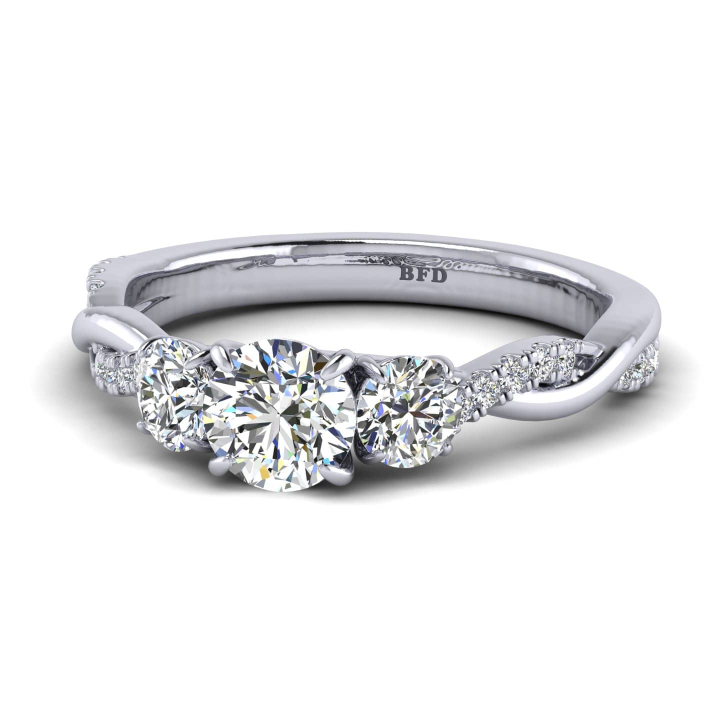 Round Diamond Designer Three Stone Engagement Ring