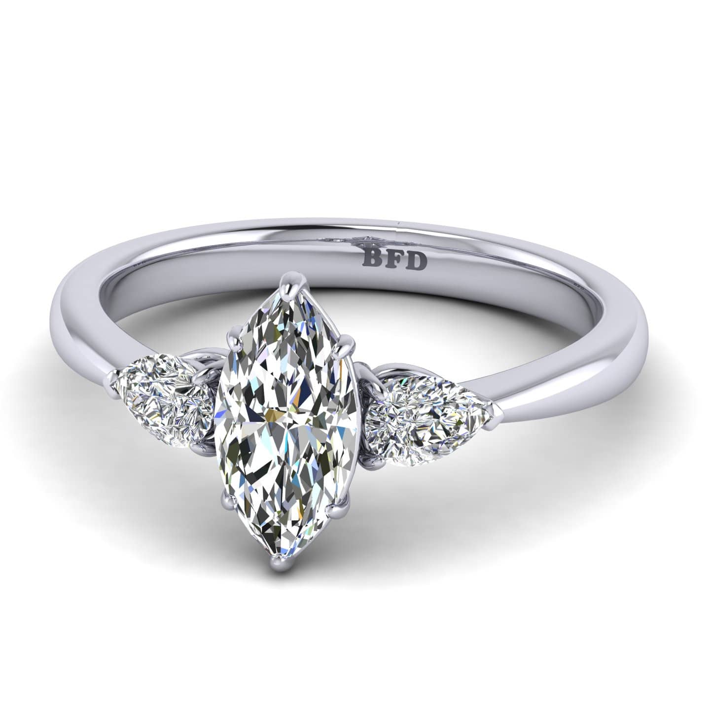 Marquise And Pear Shape Diamond Three Stone Engagement Ring