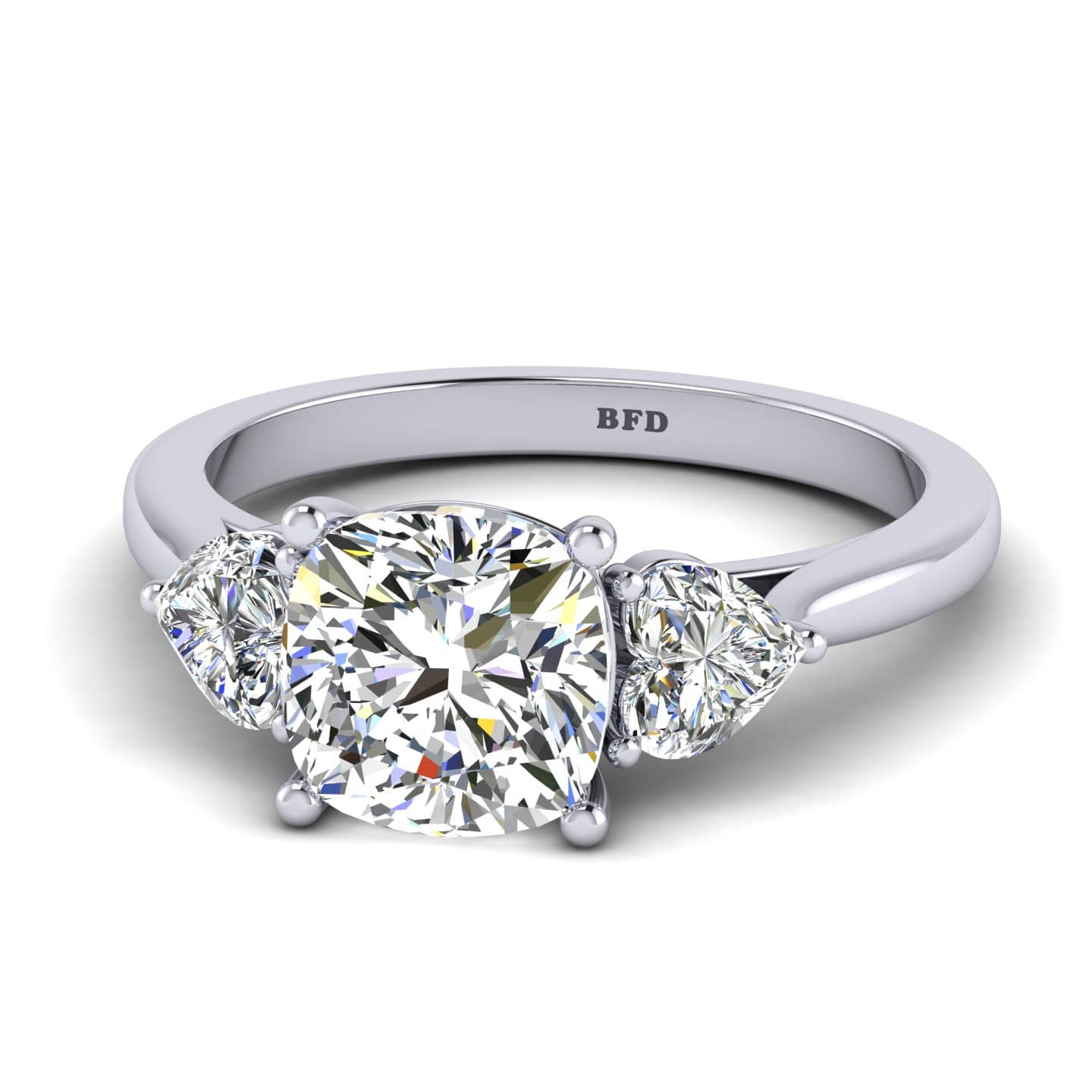 Cushion And Heart Shape Diamond Three Stone Engagement Ring