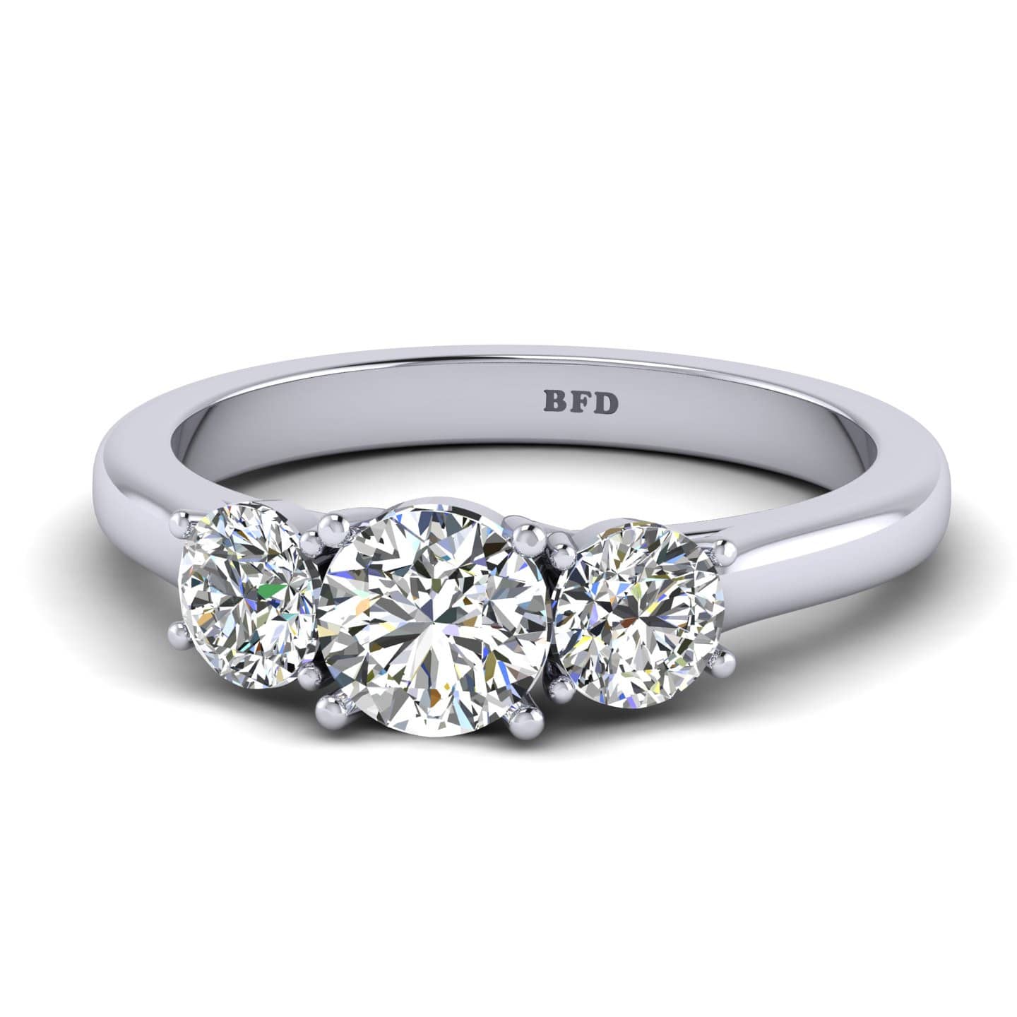 Round Diamond Designer Claw Three Stone Engagement Ring