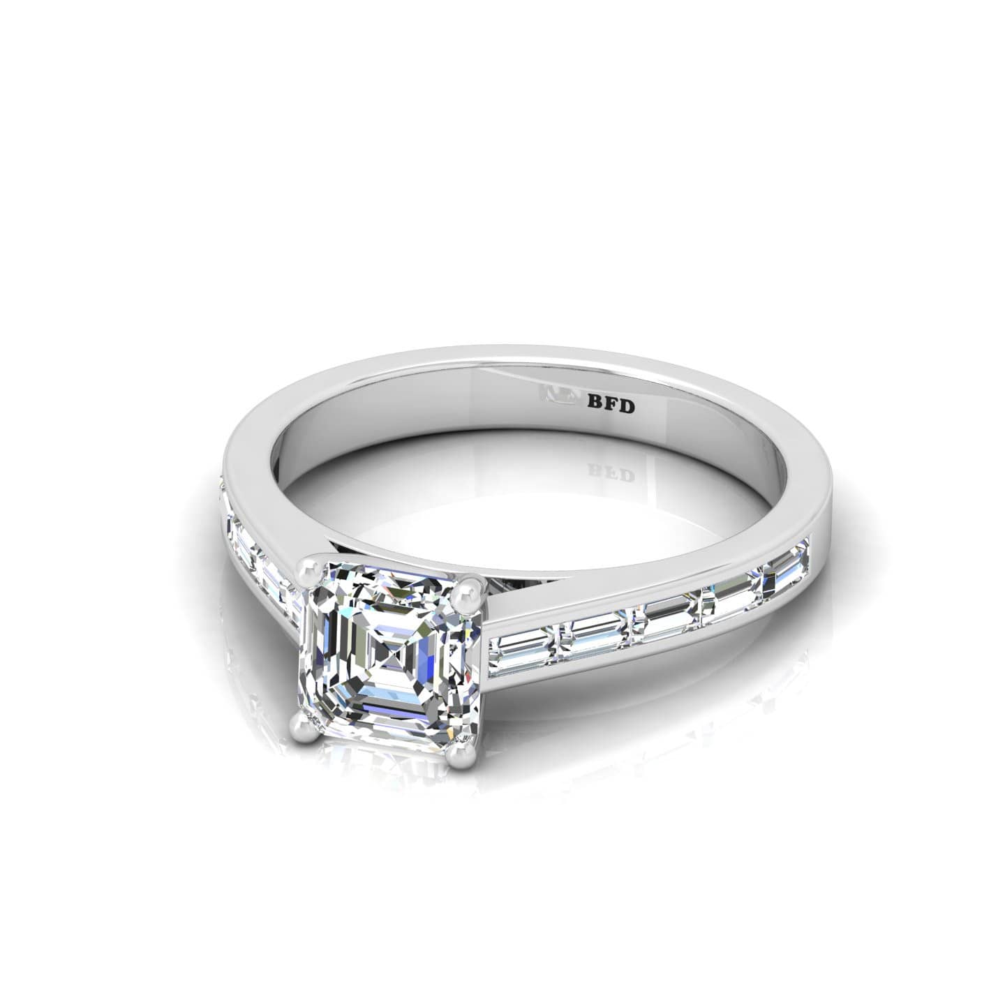 Asscher Diamond Channel Set Baguette Engagement Ring