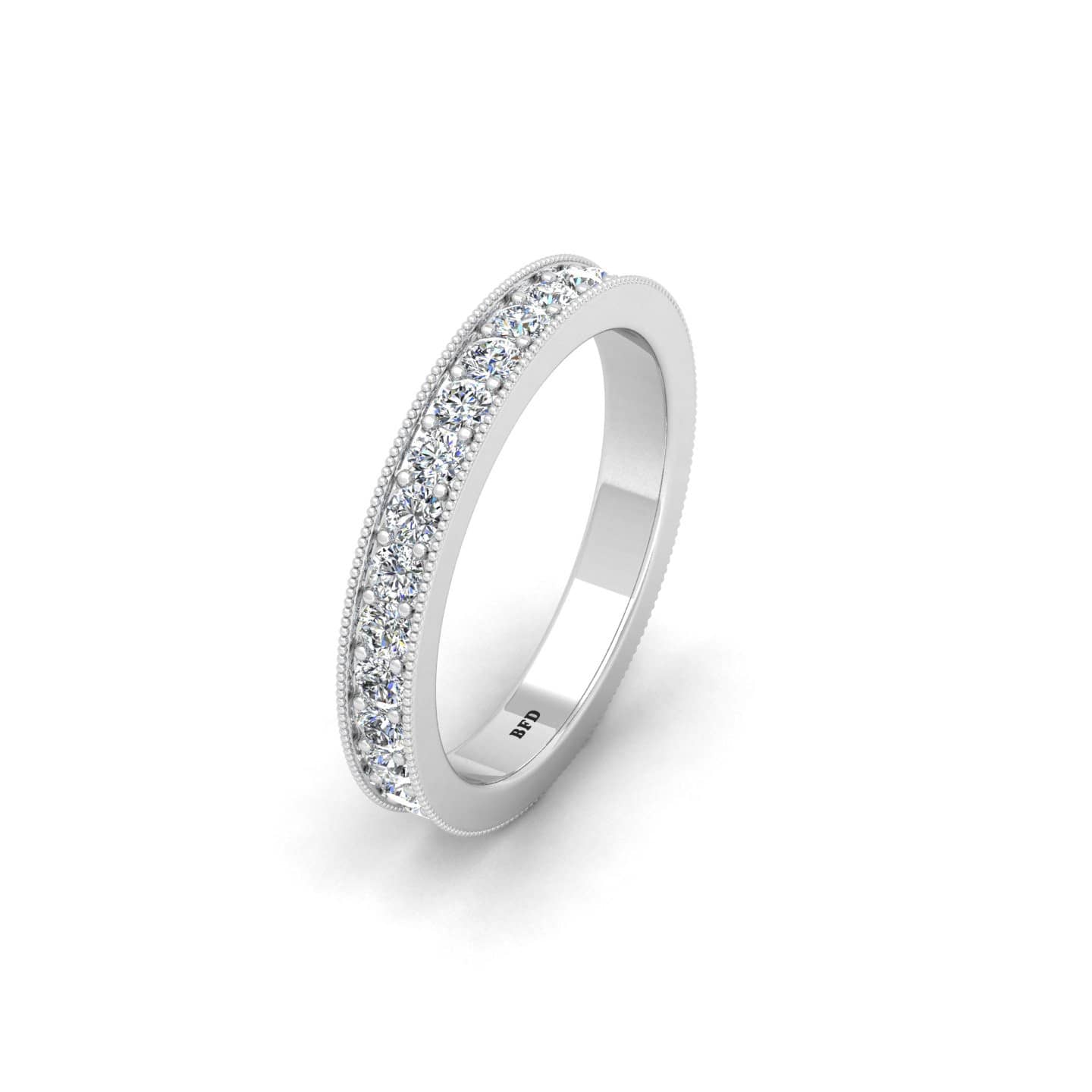 3mm 1.00 Ct F/VS Round Diamond Pave Set Milligrain Full Eternity Ring In Platinum For Her