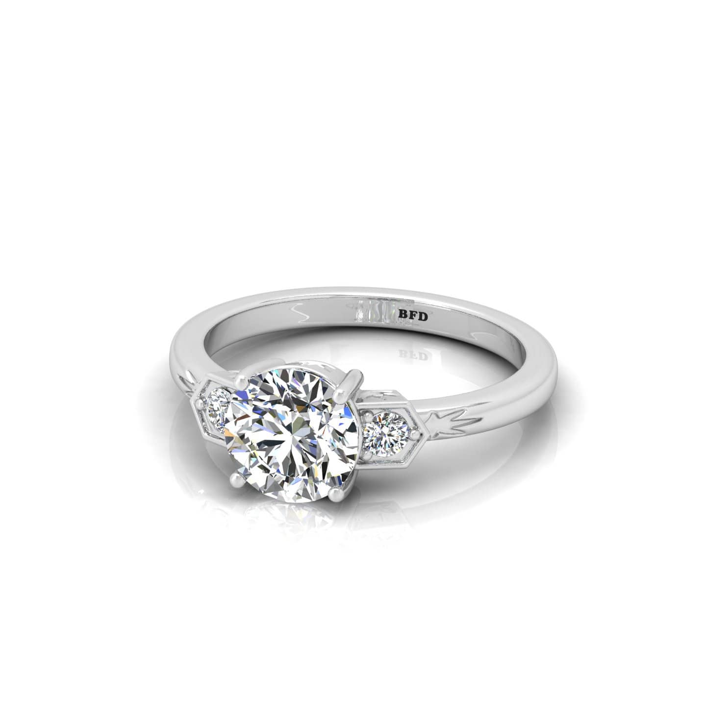 Art Deco Round Diamond Three Stone Engagement Ring
