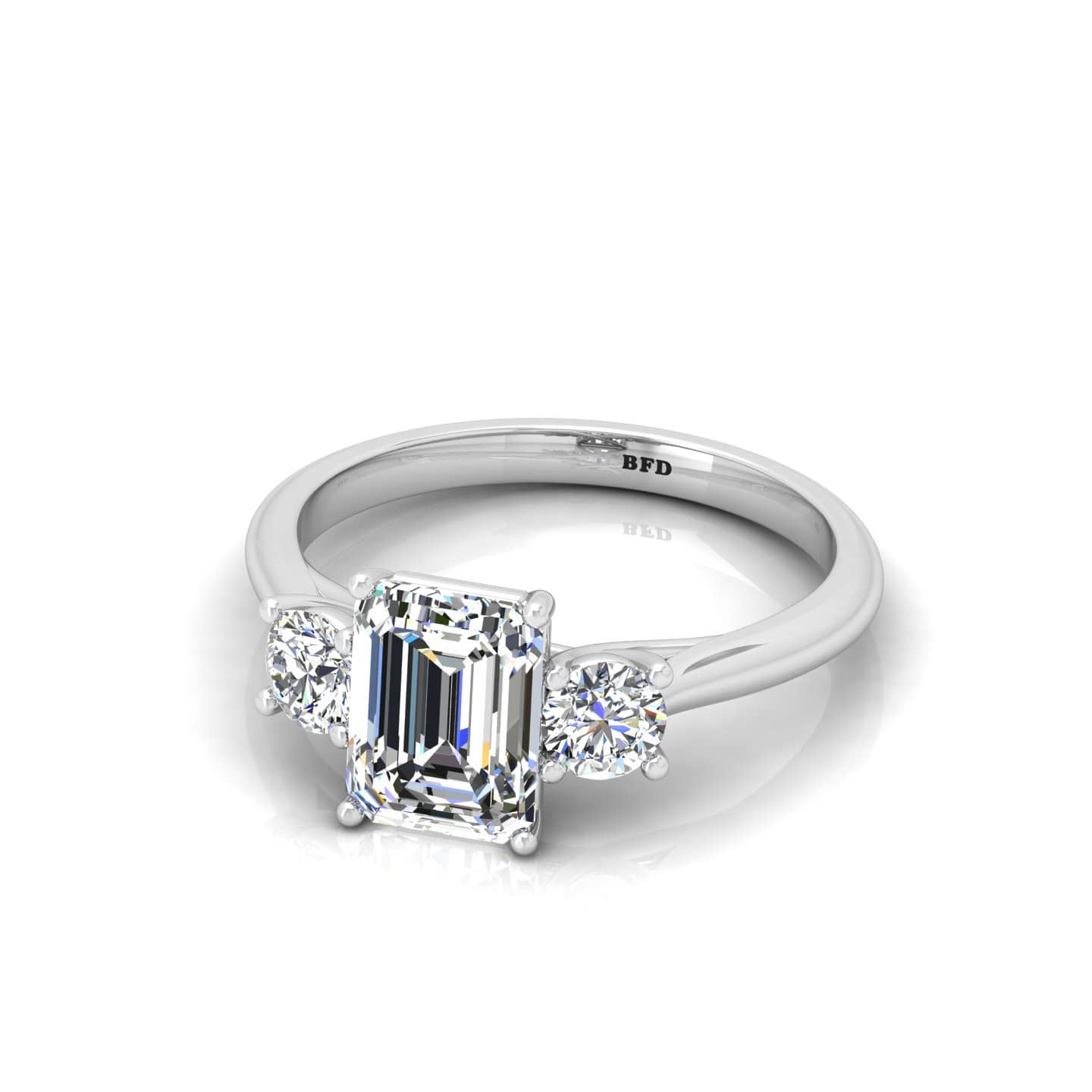 Emerald Diamond Three Stone Engagement Ring