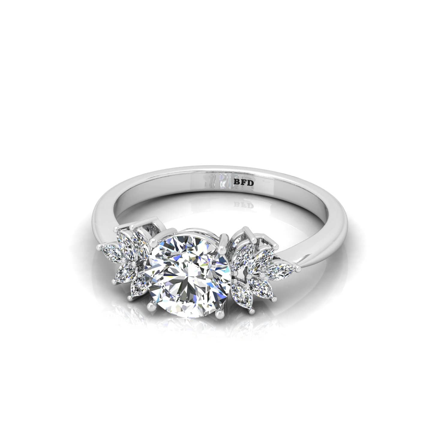 Modern Style Round And Marquise Diamond Engagement Ring