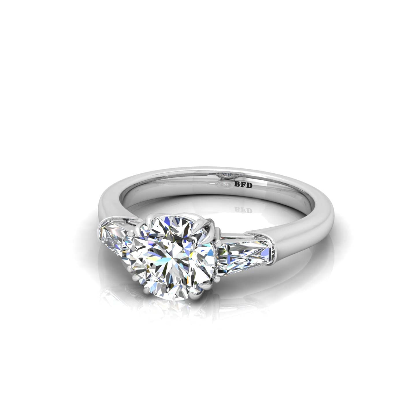 Round And Tapper Diamond Three Stone Engagement Ring
