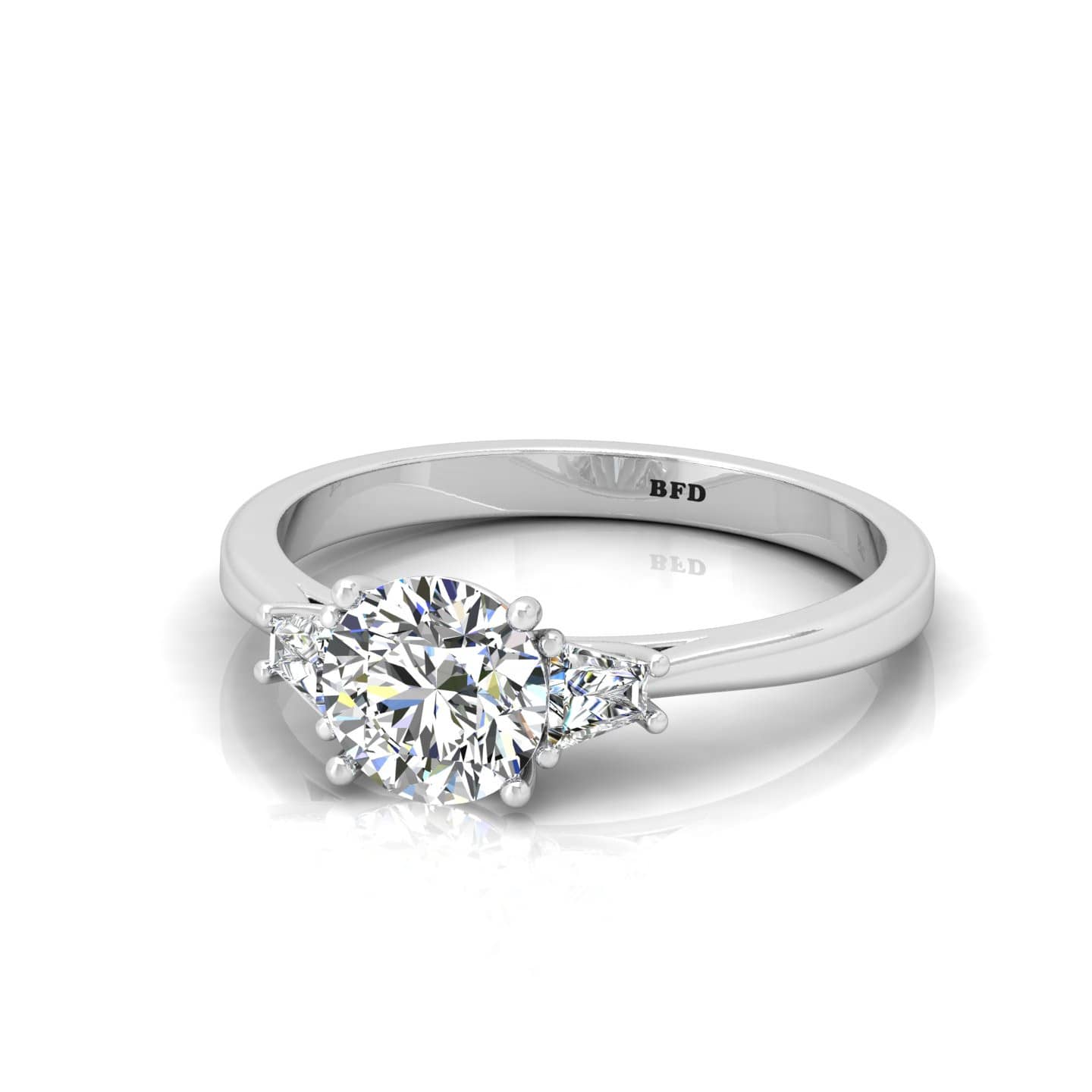 Round With Side Diamond Three Stone Designer Engagement Ring