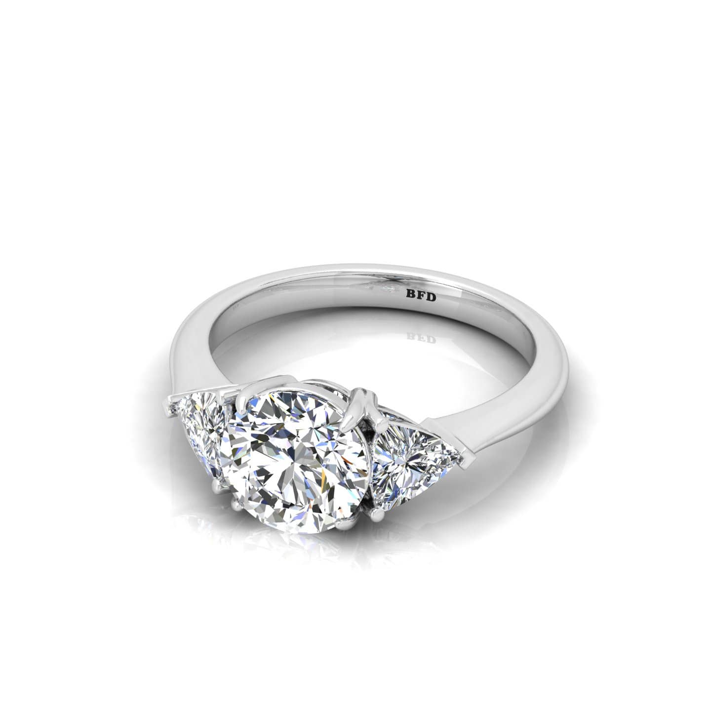 Round With Triangle Diamond Three Stone Engagement Ring