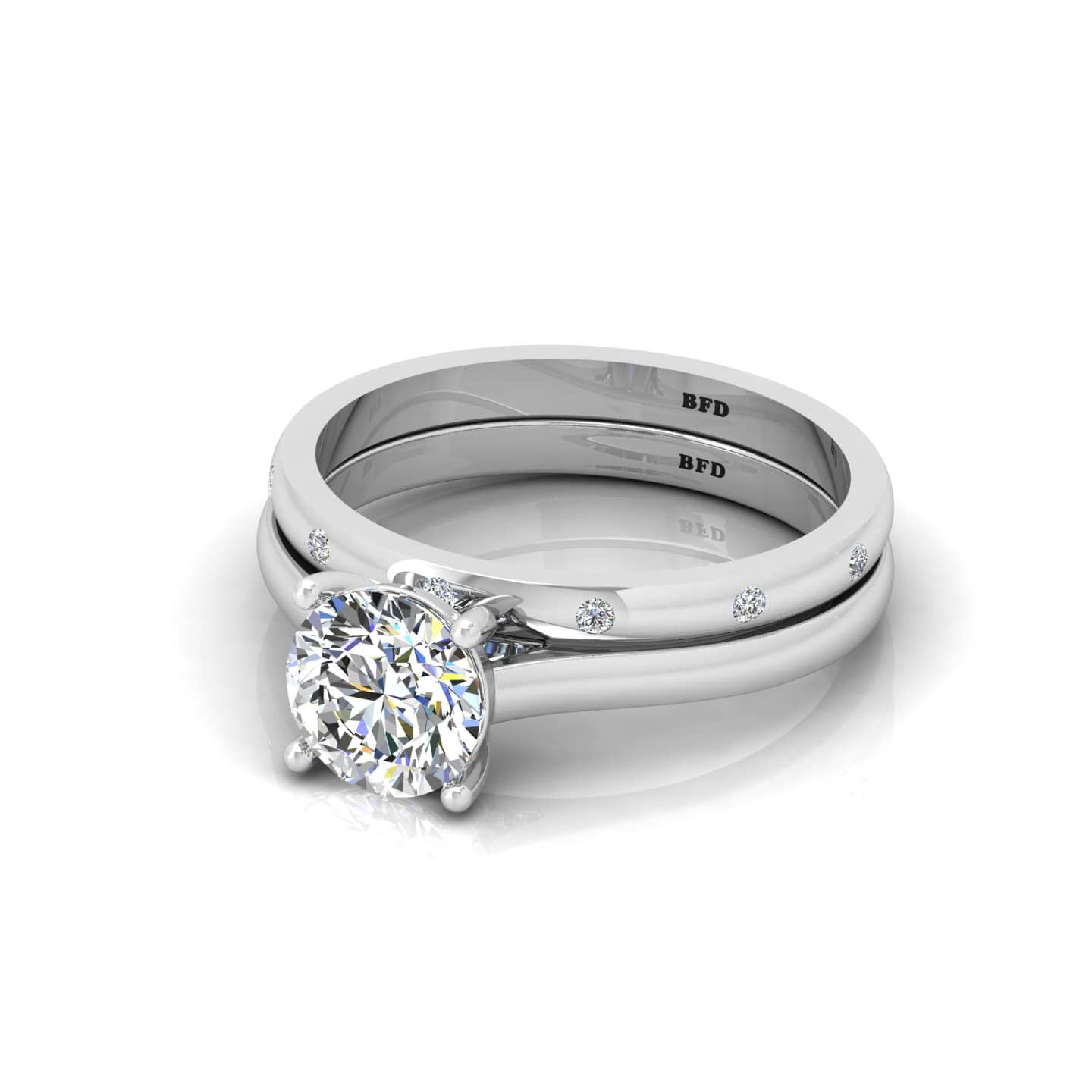 ROUND DIAMOND WITH FLUSH SET MATCHING BAND ENGAGEMENT RING