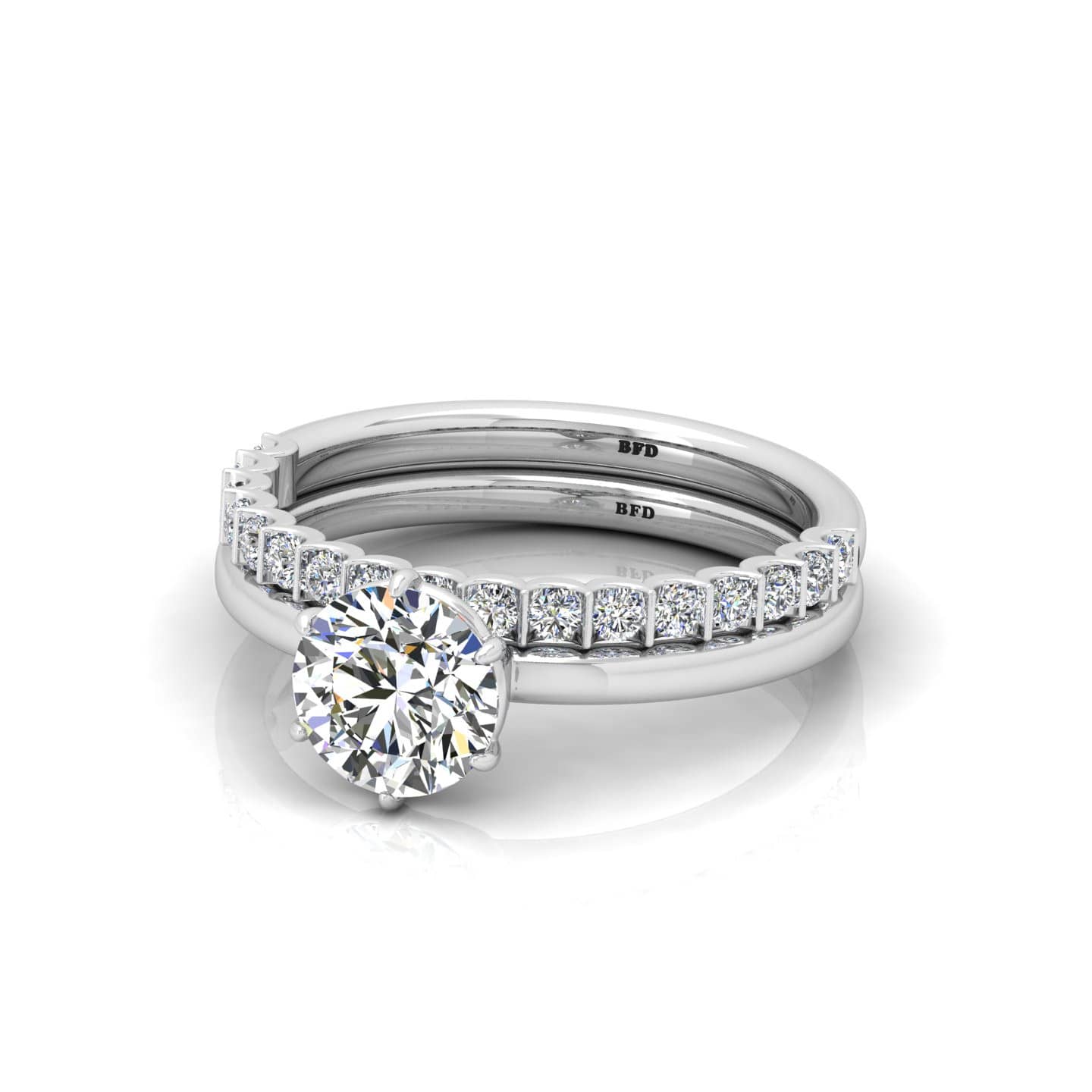 SIX CLAW ROUND DIAMOND WITH MATCHING BAND BRIDAL SET ENGAGEMENT RING