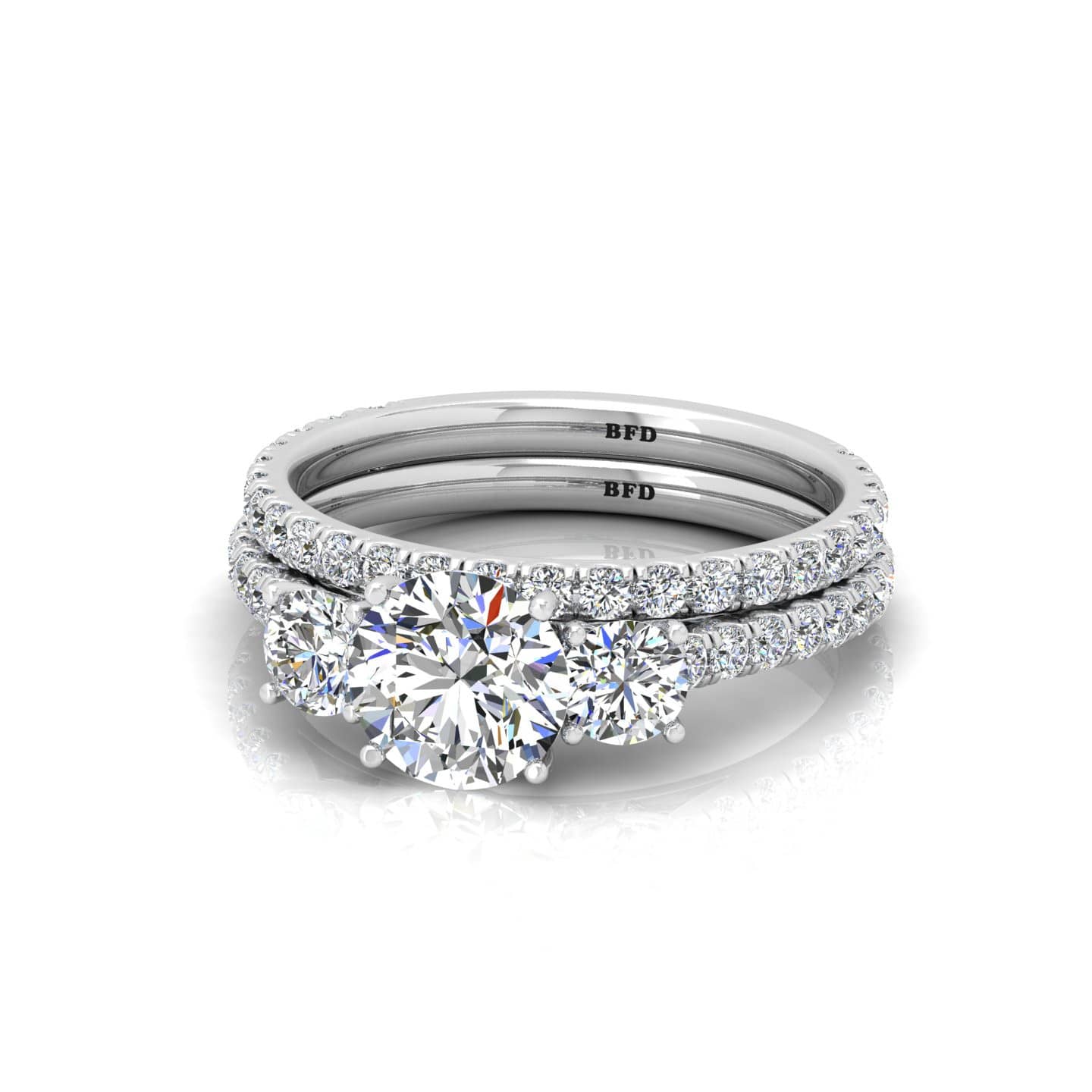 ROUND DIAMOND TRILOGY RING WITH MATCHING BAND