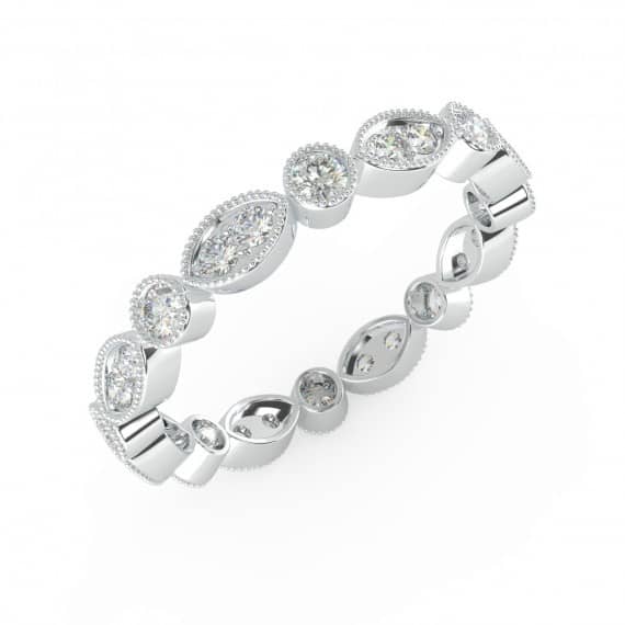 0.50CT ROUND DIAMOND MILGRAIN STACKABLE FULL ETERNITY RING IN WHITE GOLD