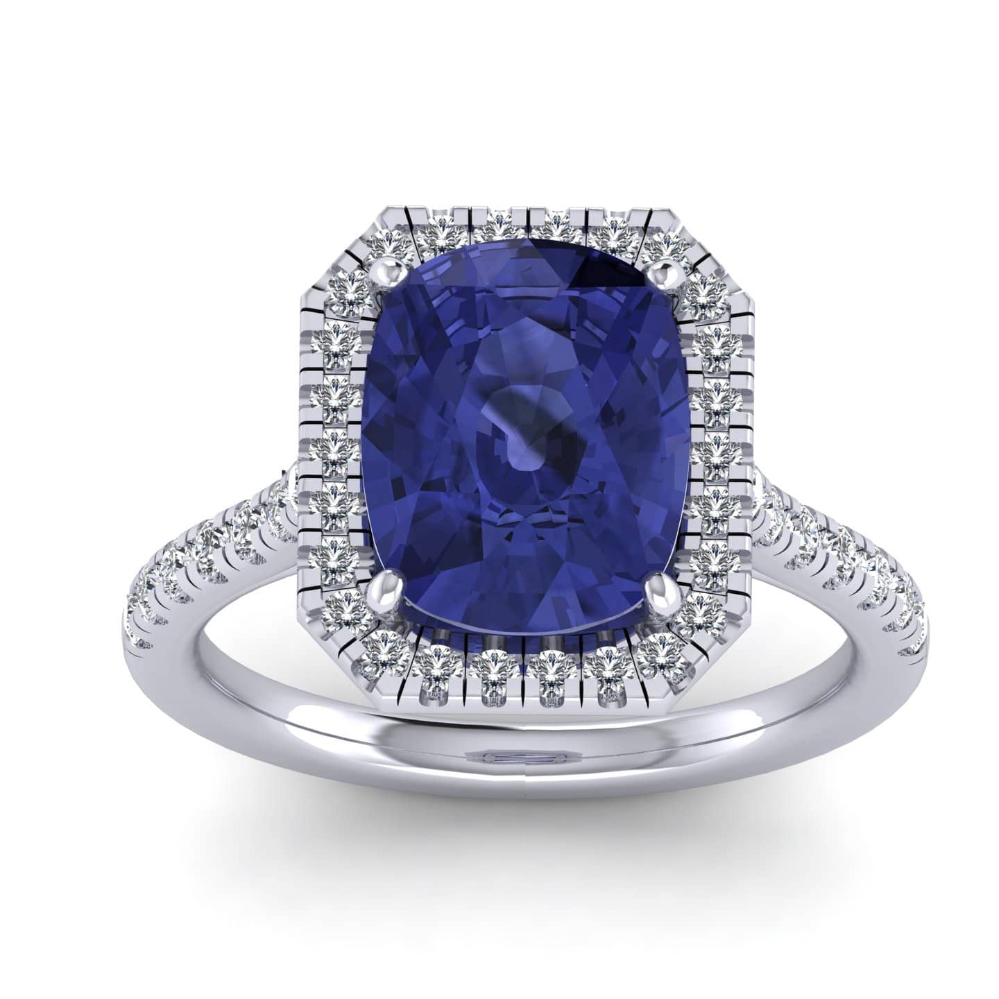 AAA Natural 1.50 Ct Light Blue Cushion Sapphire And Diamond Halo Ring In Platinum