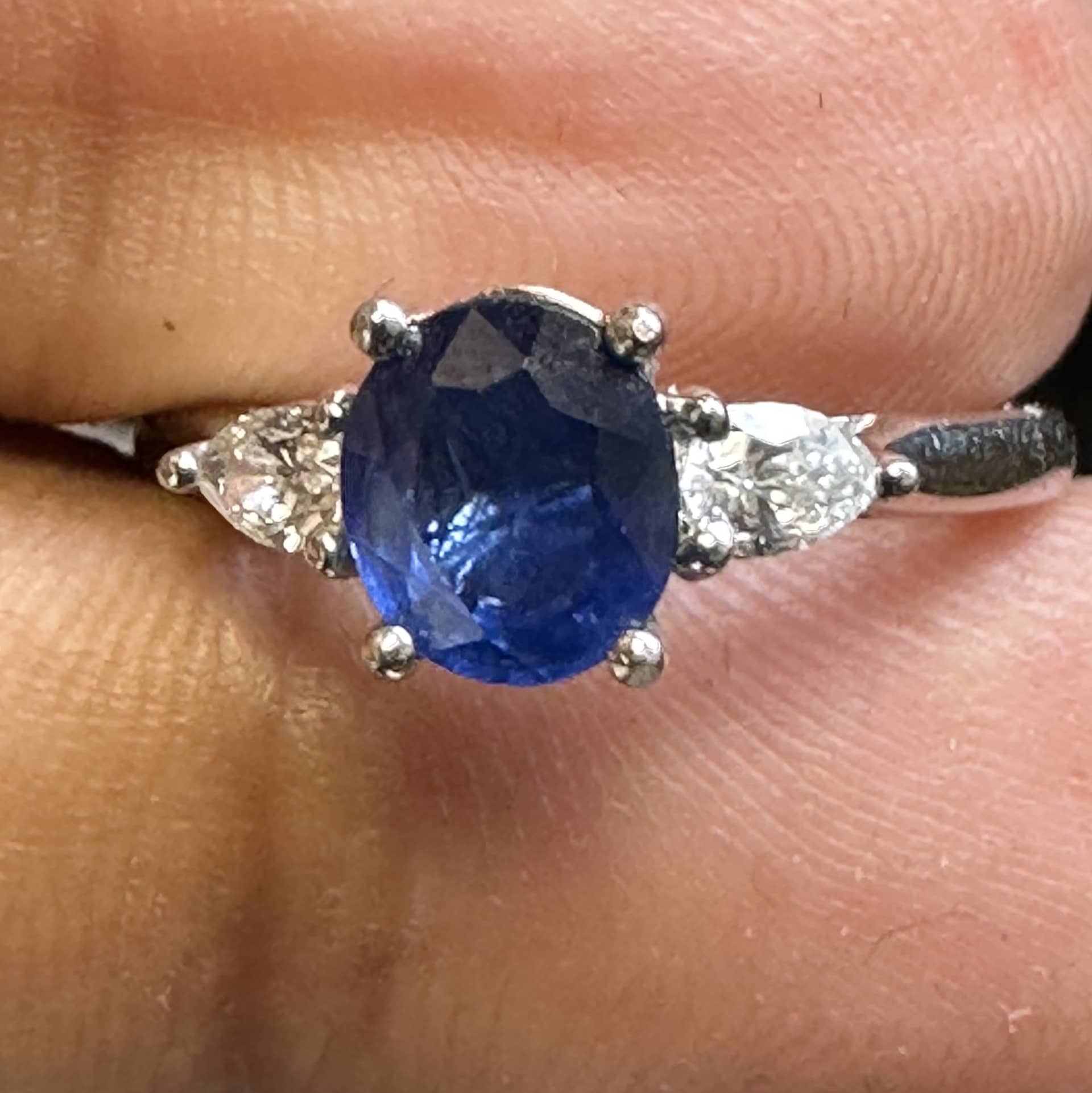 AAA Natural 1.50ct Blue Oval Sapphire And Pear Diamond Trilogy Engagement Ring In Platinum