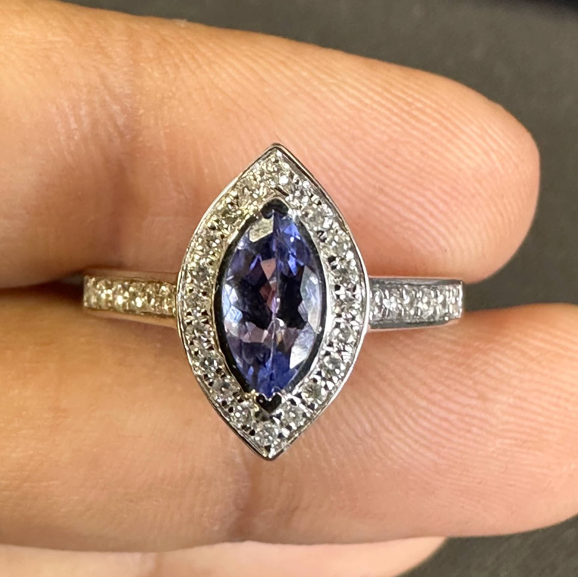 1.00Ct Natural Marquise Tanzanite and Diamond Halo Engagement Ring In 18k White Gold