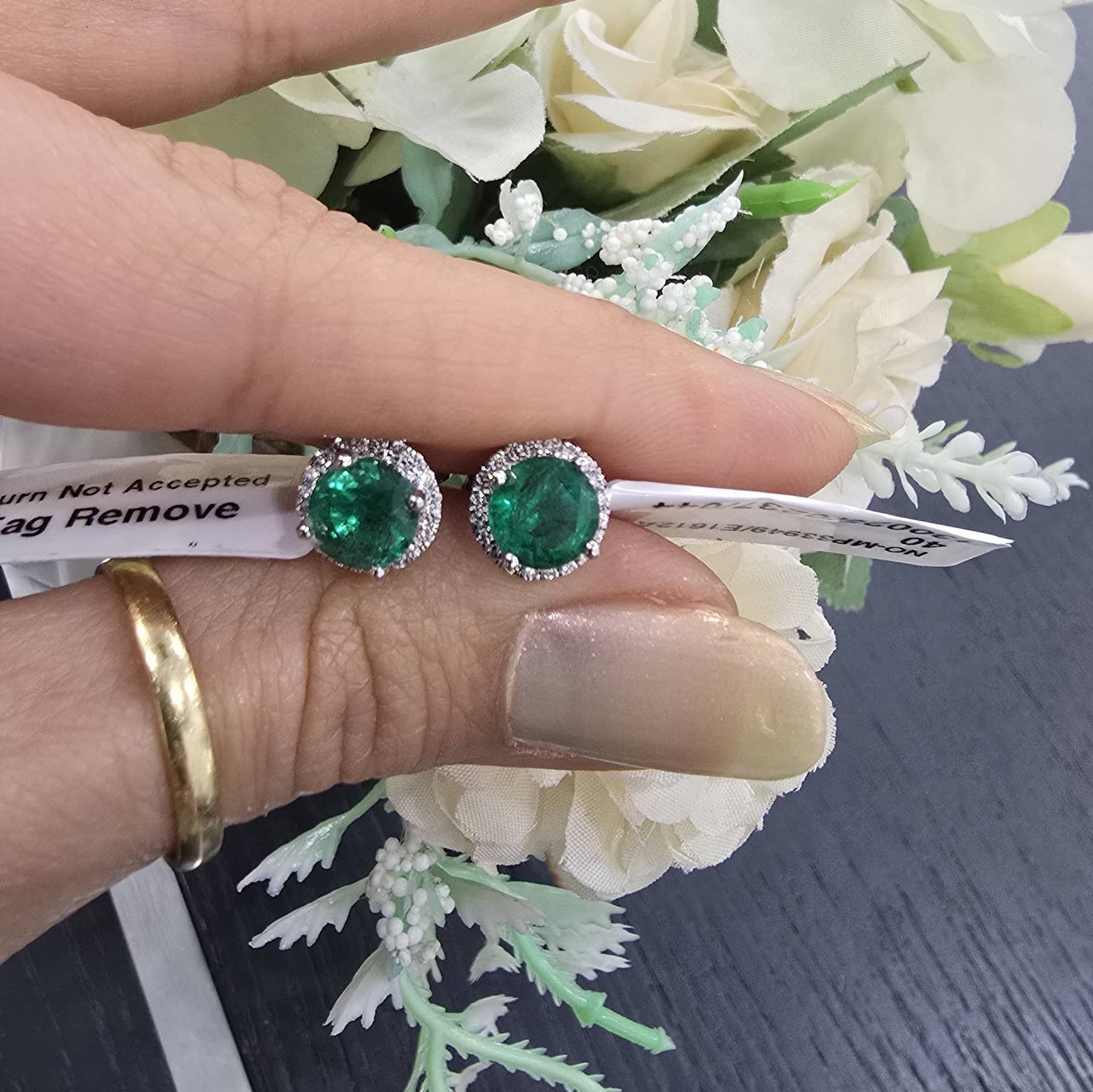 Best Deal..! 1.20 Ct Green Emerald & Round Diamond Halo Earrings In 18k White Gold