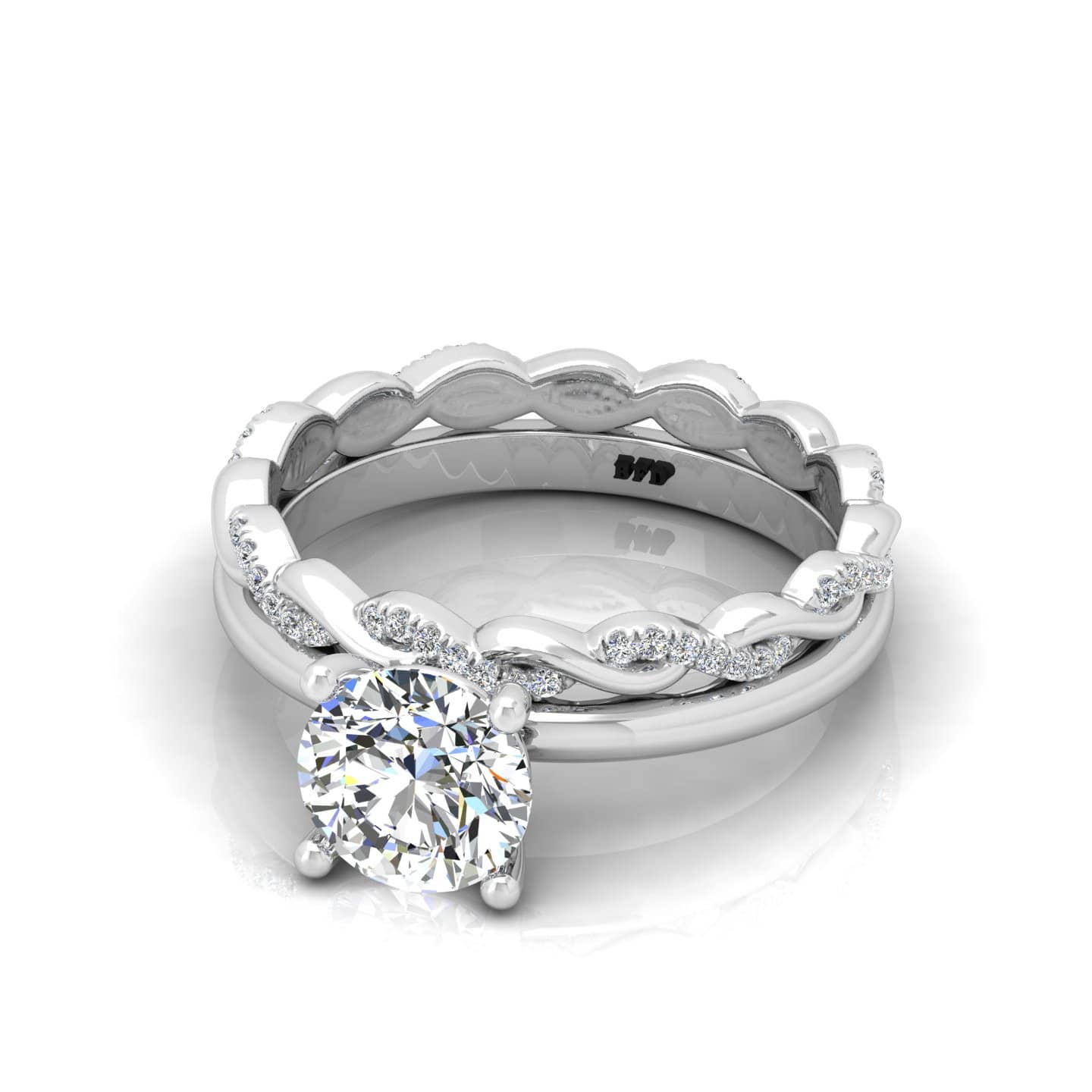 Round Diamond Engagement Ring With Twisted Wedding Band