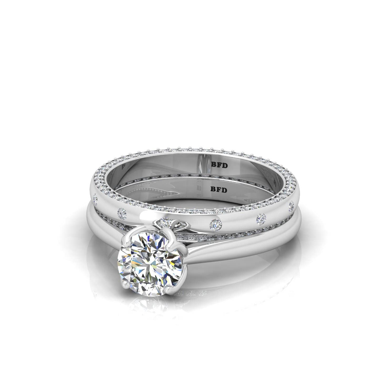 Round Diamond Hidden Accents Engagement Ring With Matching Band