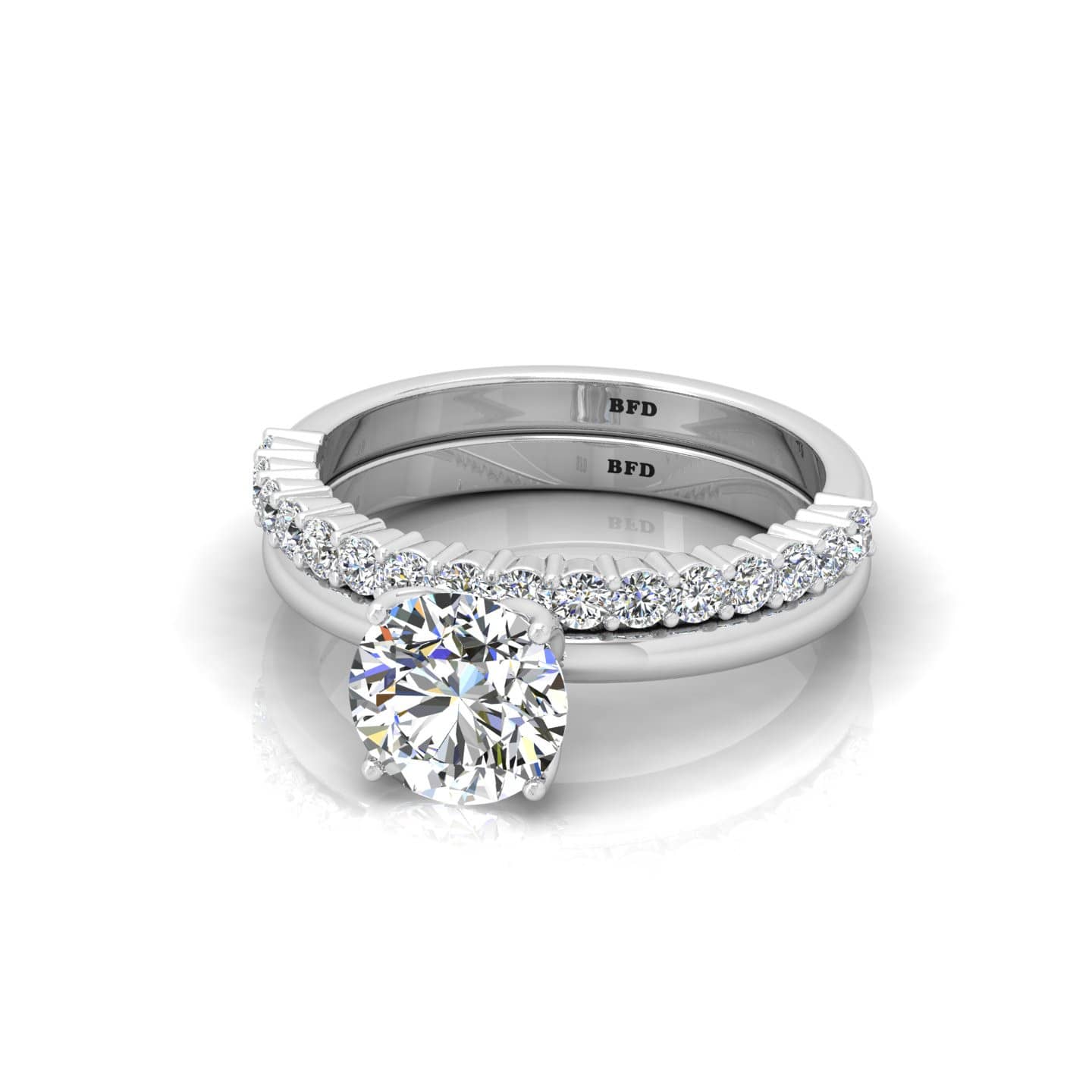 Round Diamond Lotus Leaf Engagement Ring With Matching Band