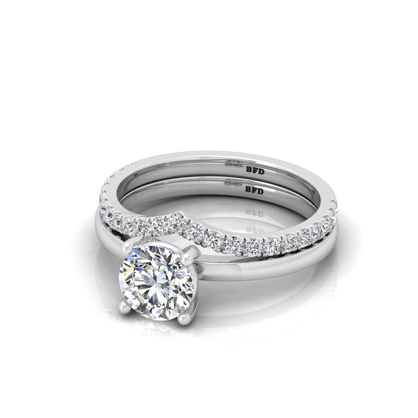 Round Diamond Engagement Ring With Designer Wishbone Matching Band