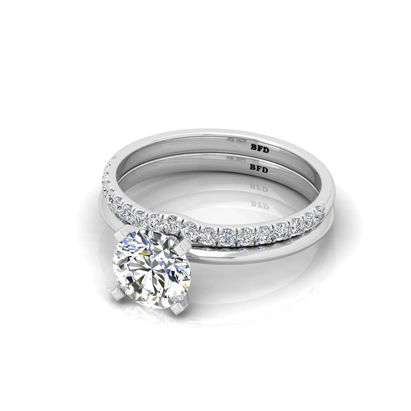 Round Diamond Knife Edge Solitaire Ring With Matching Band