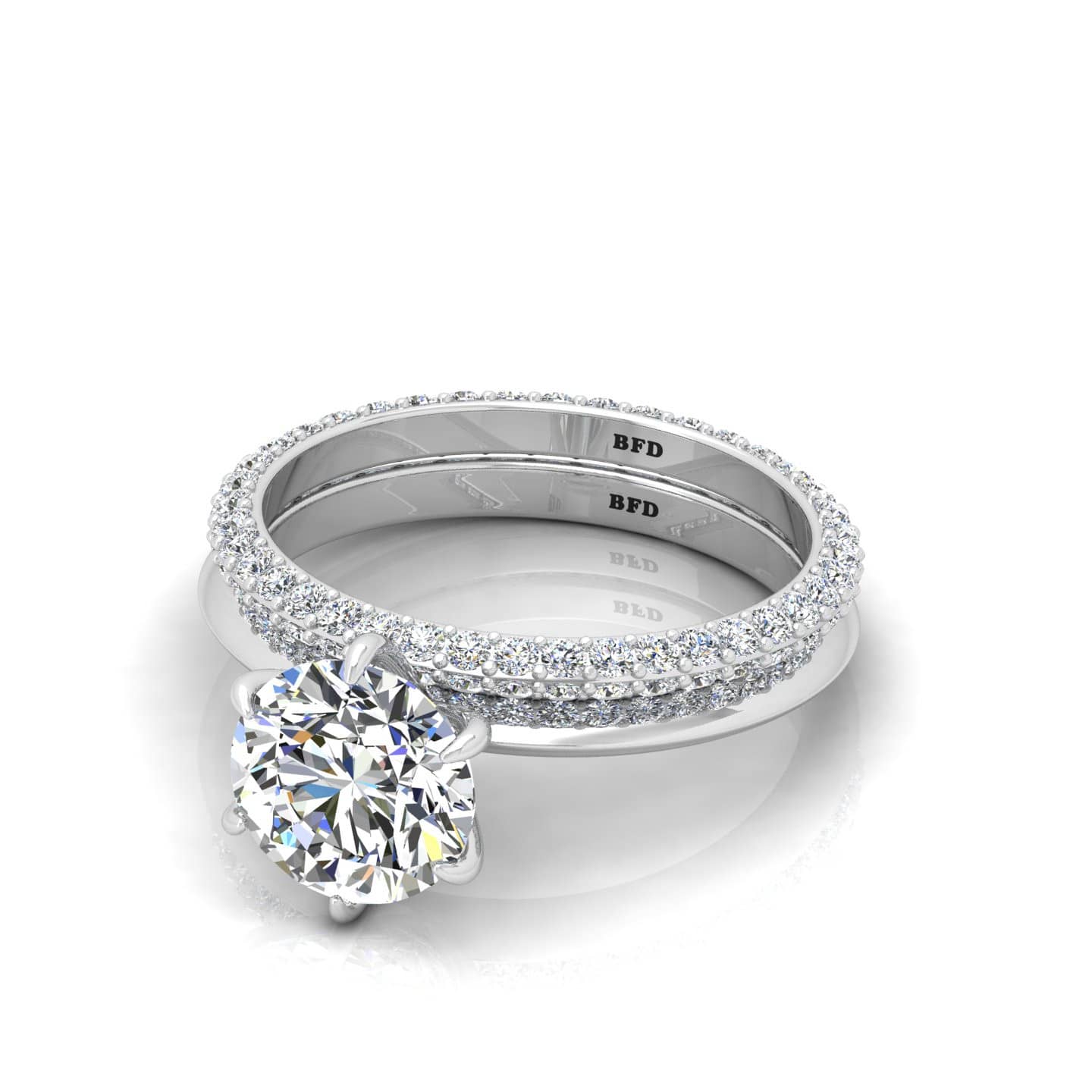 Round Diamond Knife Edge Solitaire Ring With Wedding Band