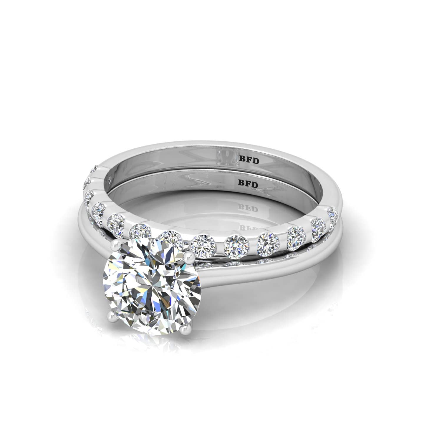 Round Diamond Four Claw Set Solitaire Ring With Wedding Band