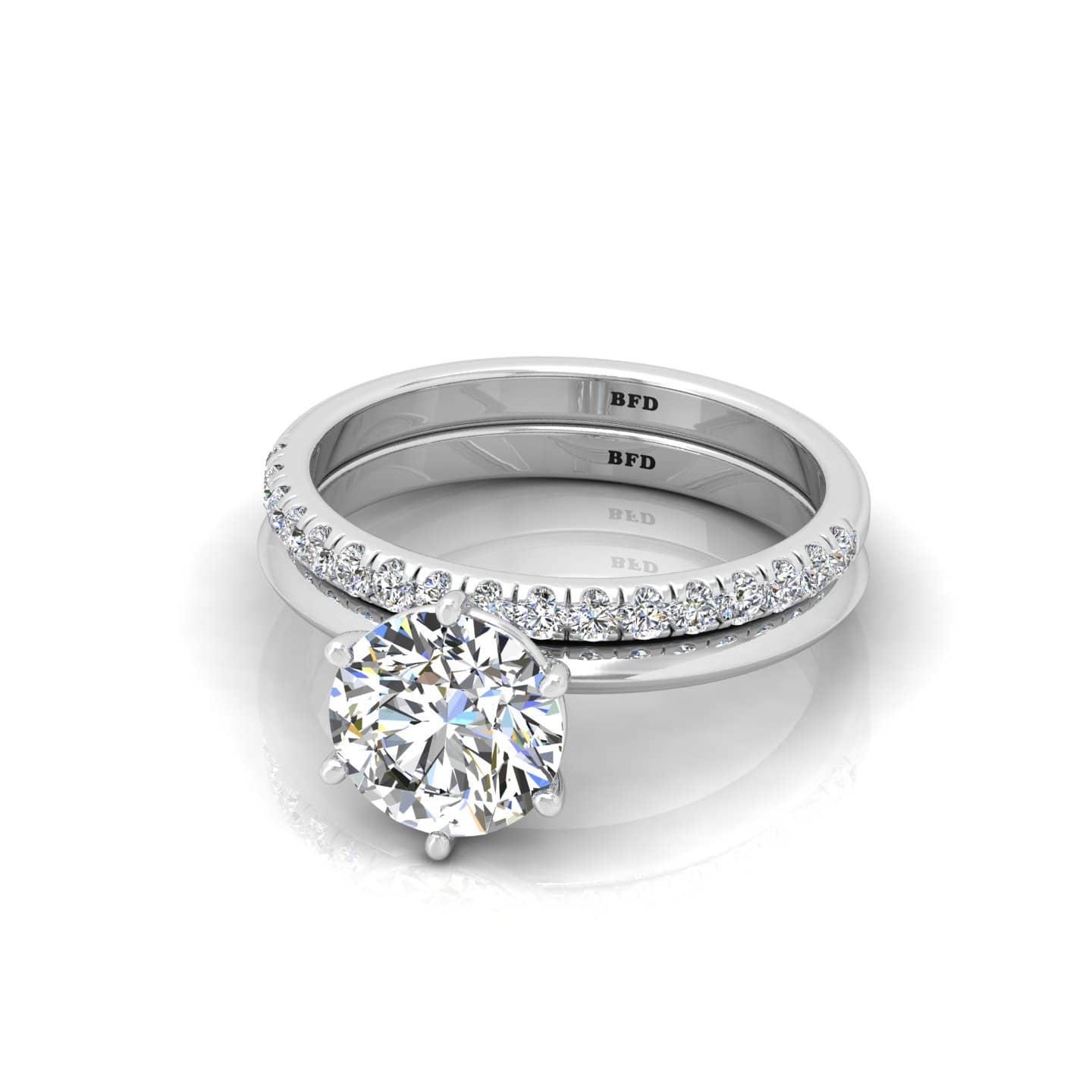 Round Diamond Six Claw Set Solitaire Ring With Wedding Band