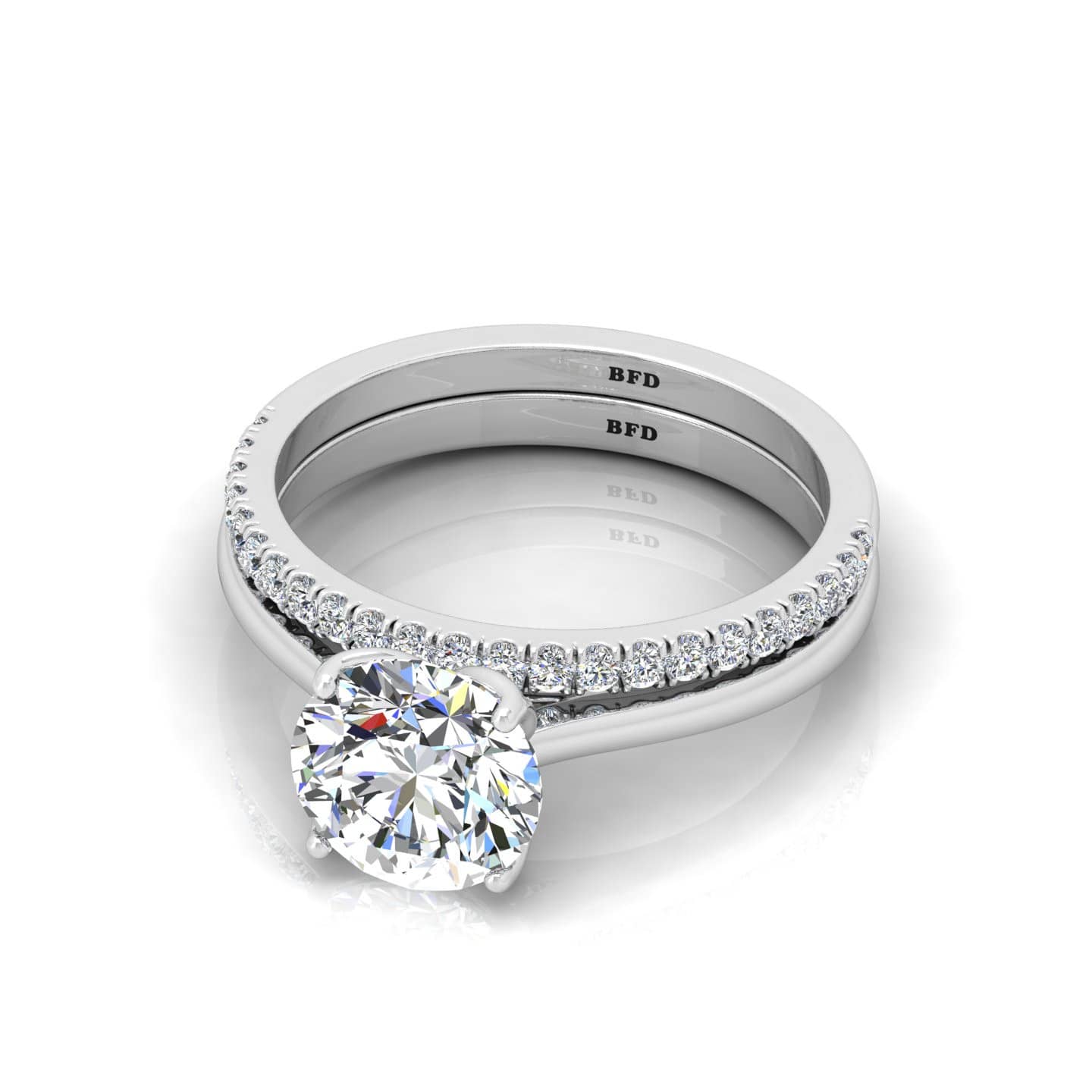 Round Diamond Petal Claw Set Ring With Matching Band