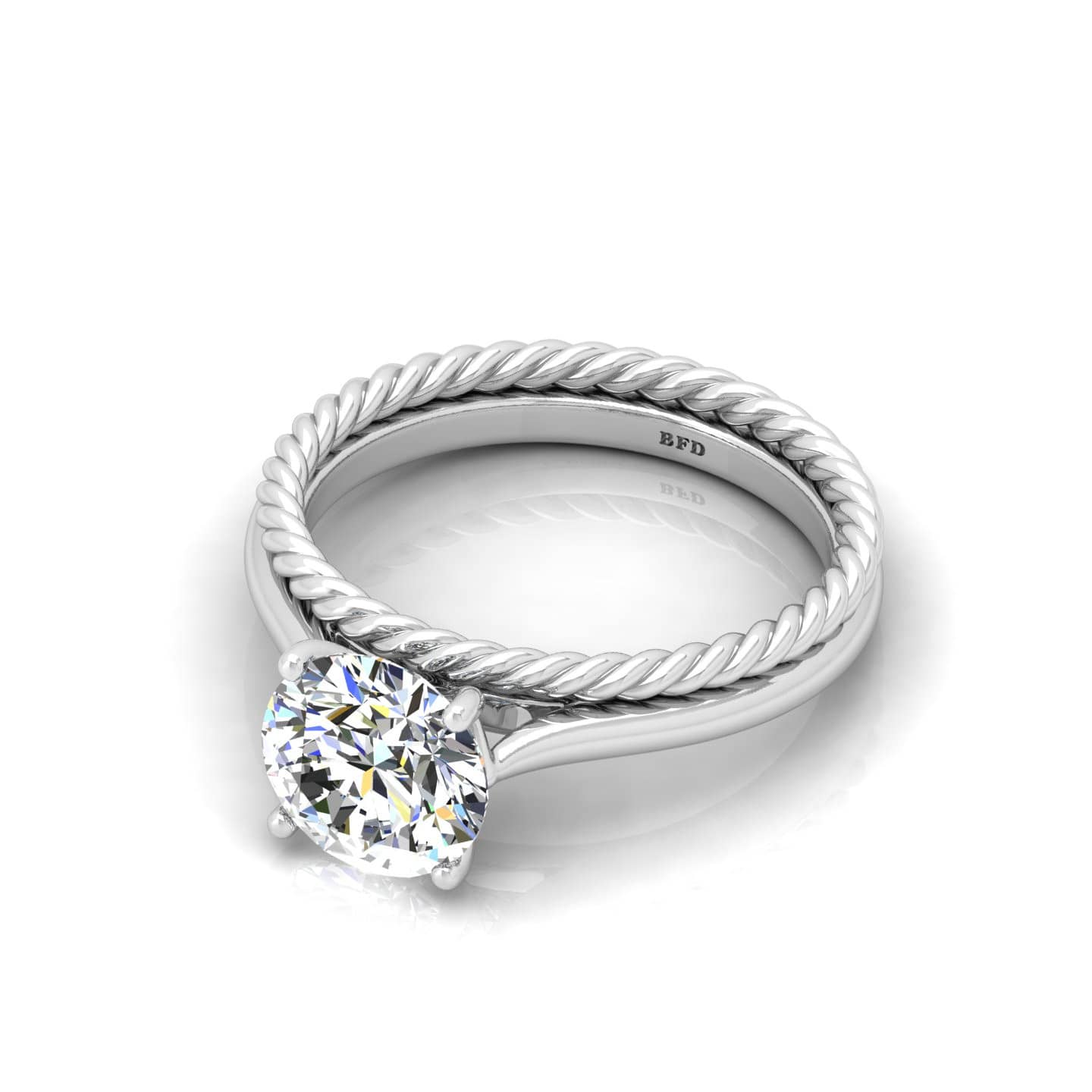 Round Diamond Solitaire Ring With Twisted Wedding Band