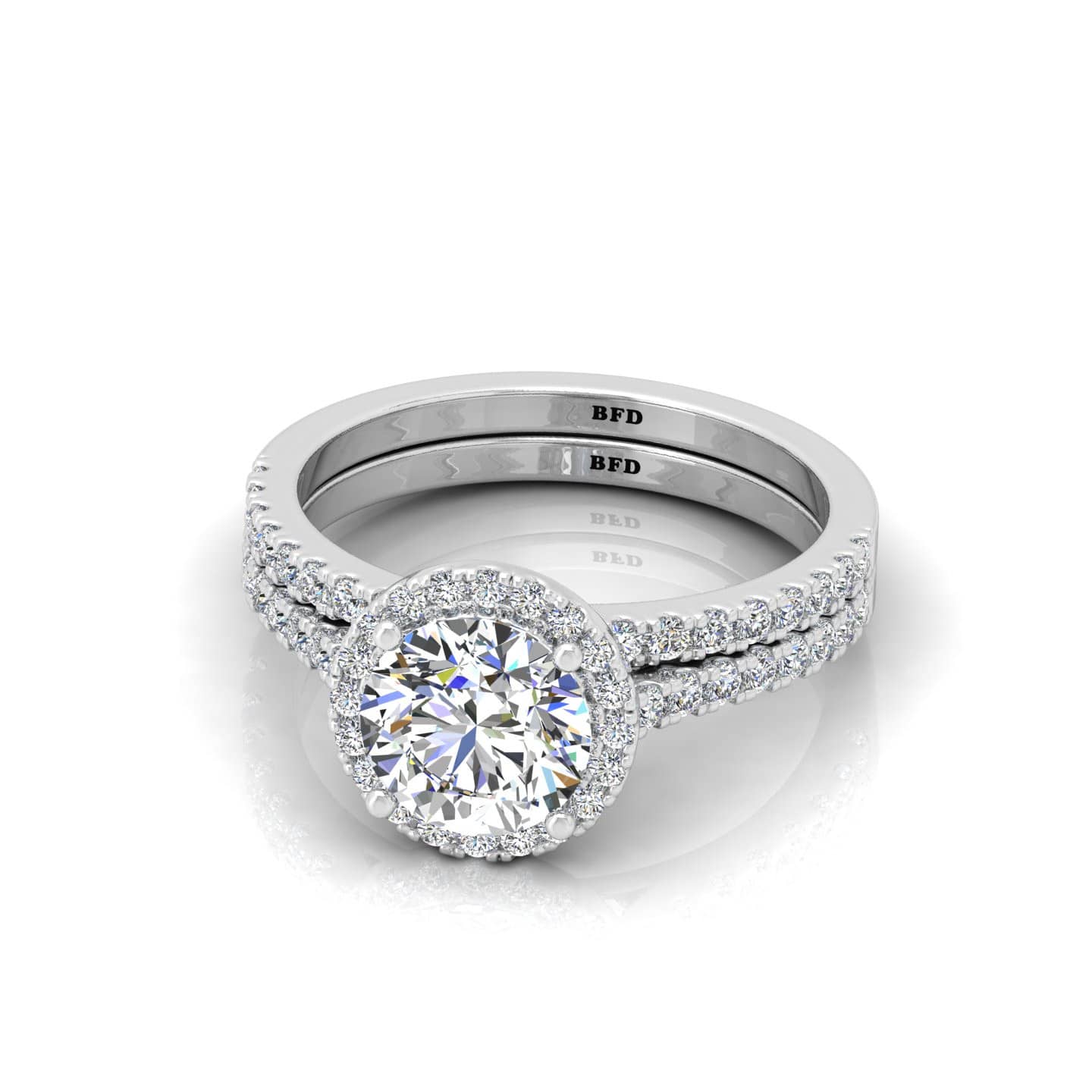Round Diamond Halo Engagement Ring With Matching Band