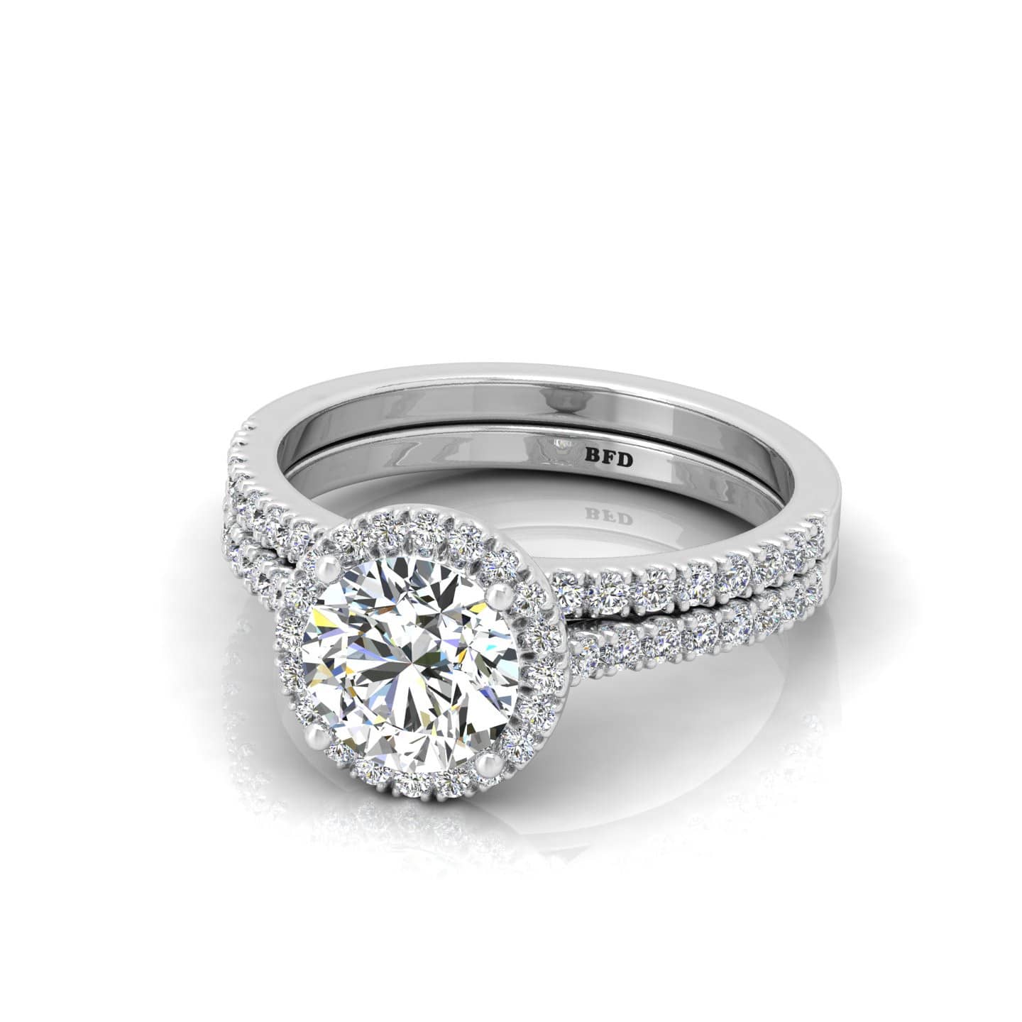 Round Diamond Designer Halo Engagement Ring With Wedding Band