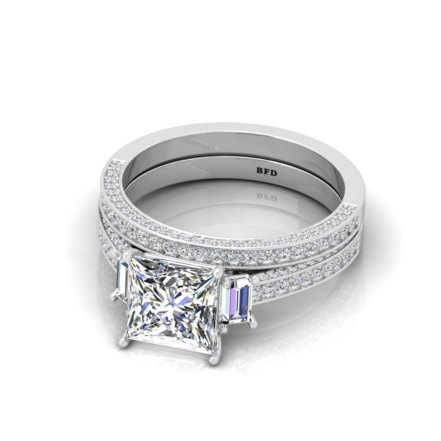 Princess And Baguette Diamond Ring With Matching Band