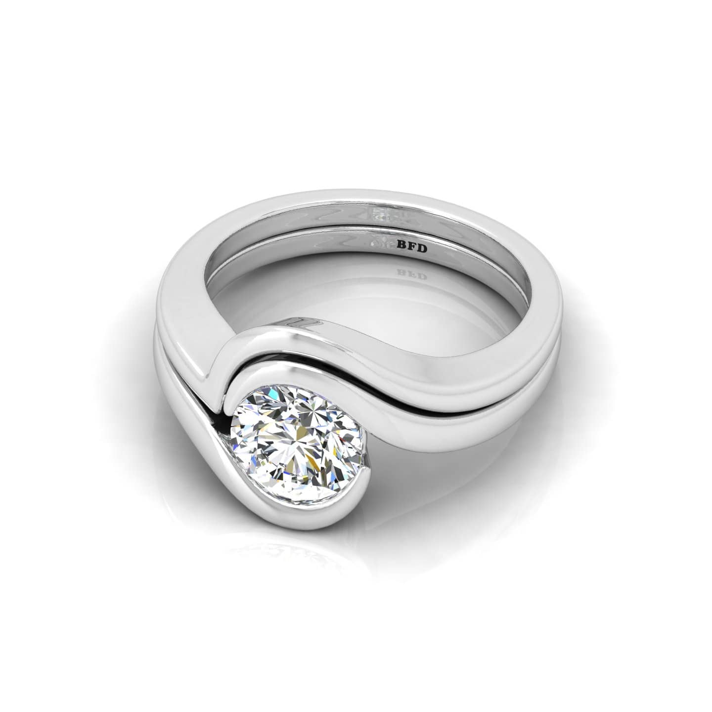 Round Diamond Tension Set Ring With Wedding Band