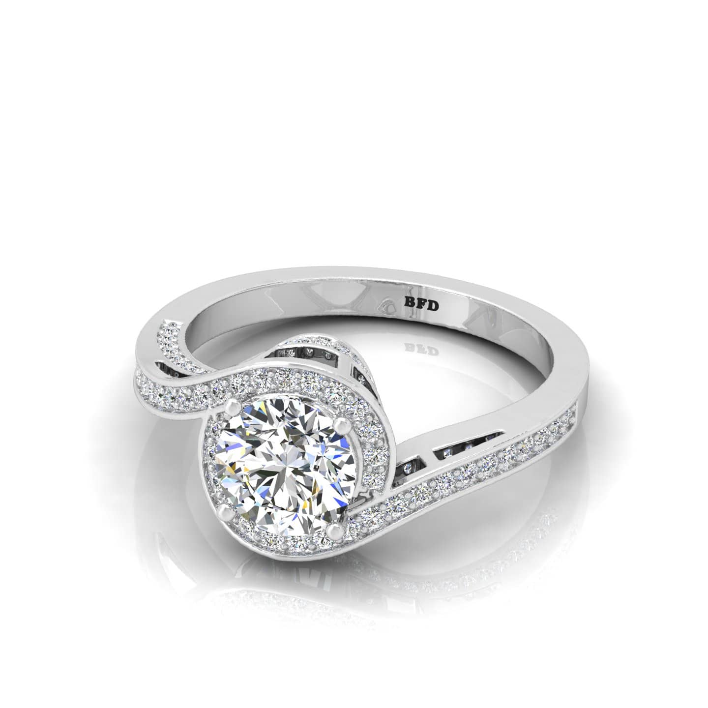 Round Diamond Designer Twisted Halo Engagement Ring