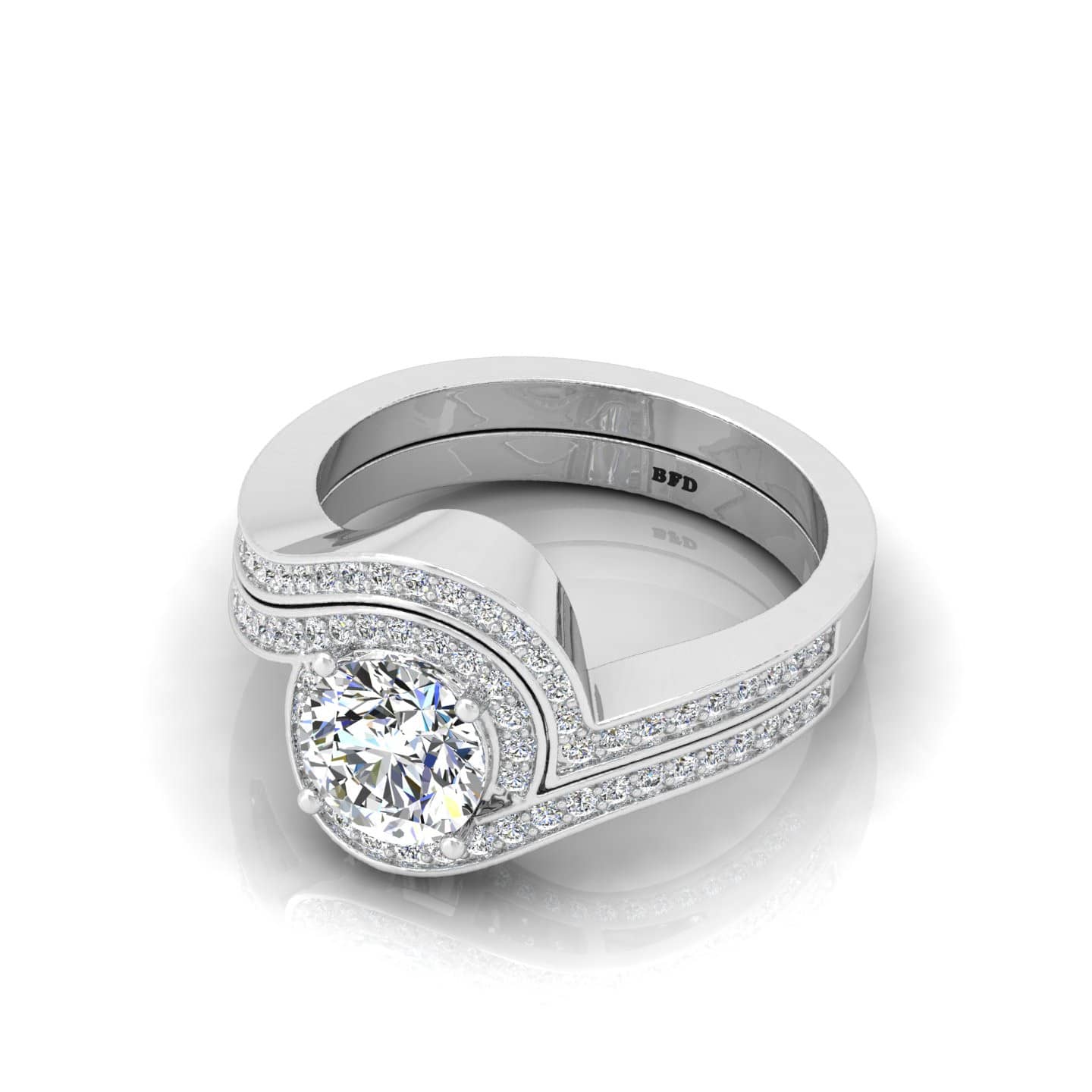 Round Diamond Designer Halo Ring With Wedding Band